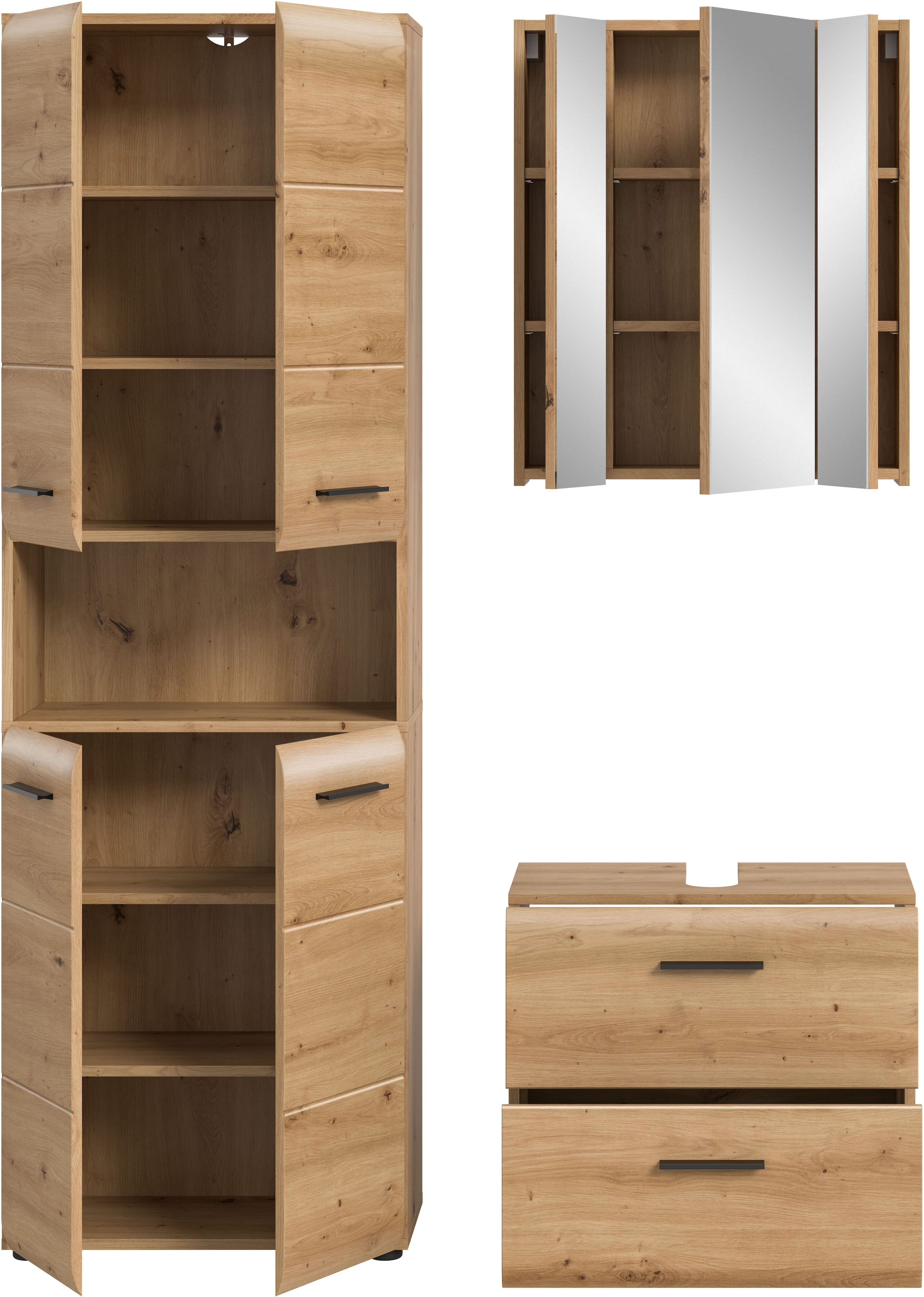 INOSIGN Badmöbel-Set »FLORENZ, TOPSELLER!, 3-teilige Badkombination, hochwertige MDF-Front« Set, best. aus: 1 Hochschrank, 1 Waschbeckenunterschrank, 1 Spiegelschrank, 3 Stk. tlg.