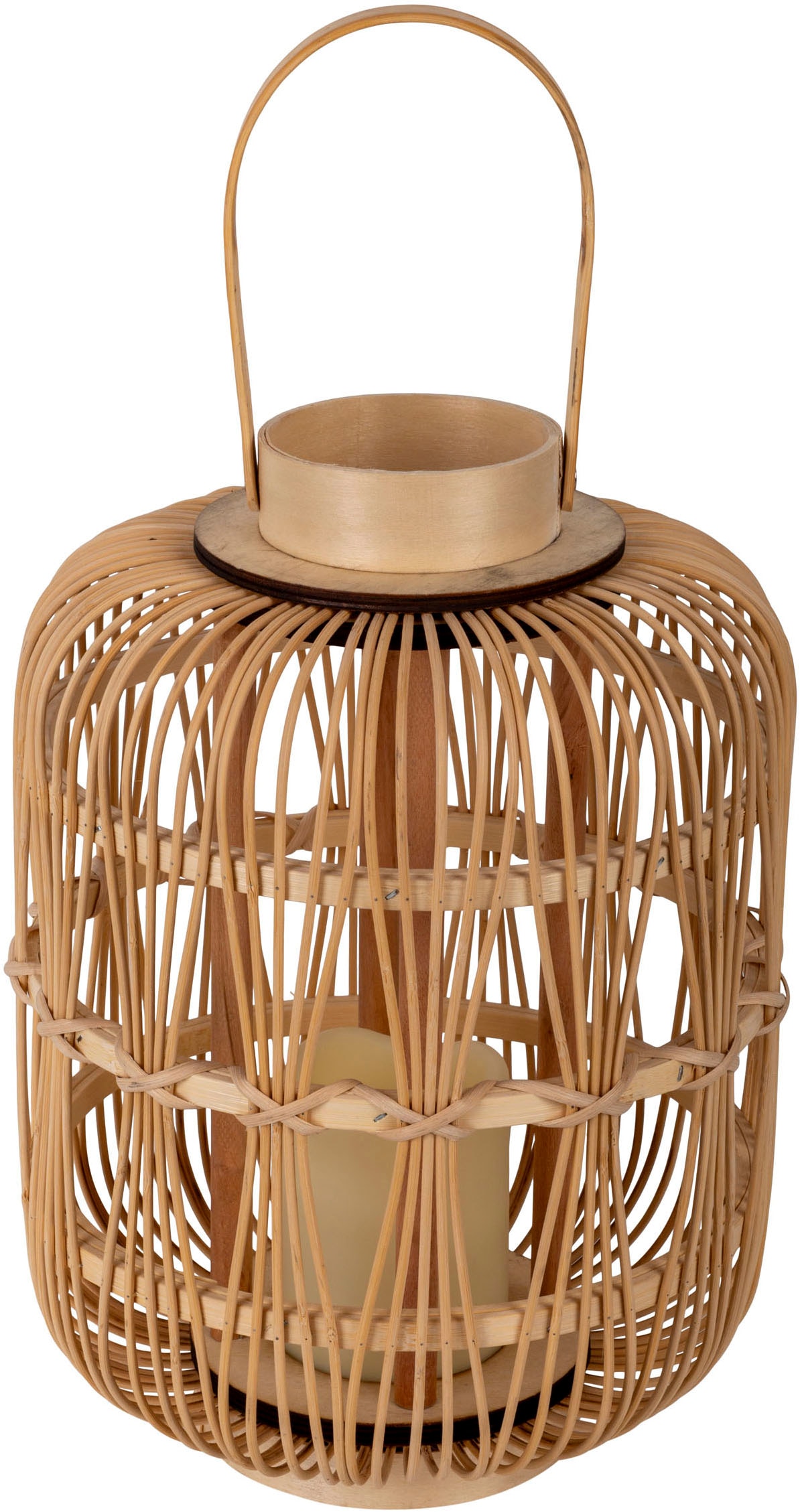 näve LED Dekolicht »Korbinian« 1 Stk. Warmweiß Rattankorb natur mit Griff inkl. 1x LED-Kerze warmweiß, Timer, IP20