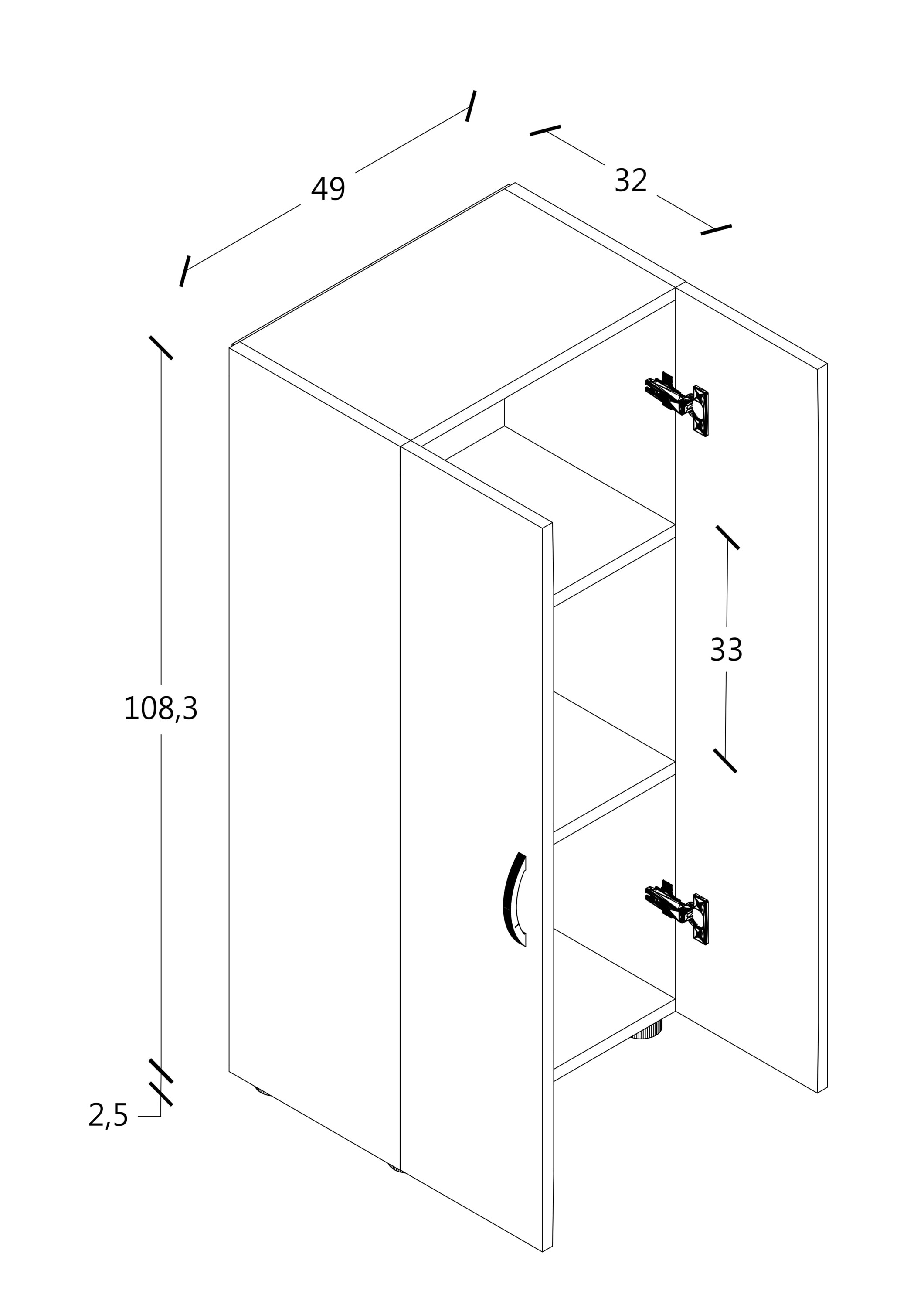 VCM Aktenschrank »VCM Büroschrank mit 3 Fächern | moderner Aktenschrank mit Drehtüren | Maße ca. H. 108 x B. 49 x T. 34 cm ¿ Ulas 3-Fach«, (1 St.)