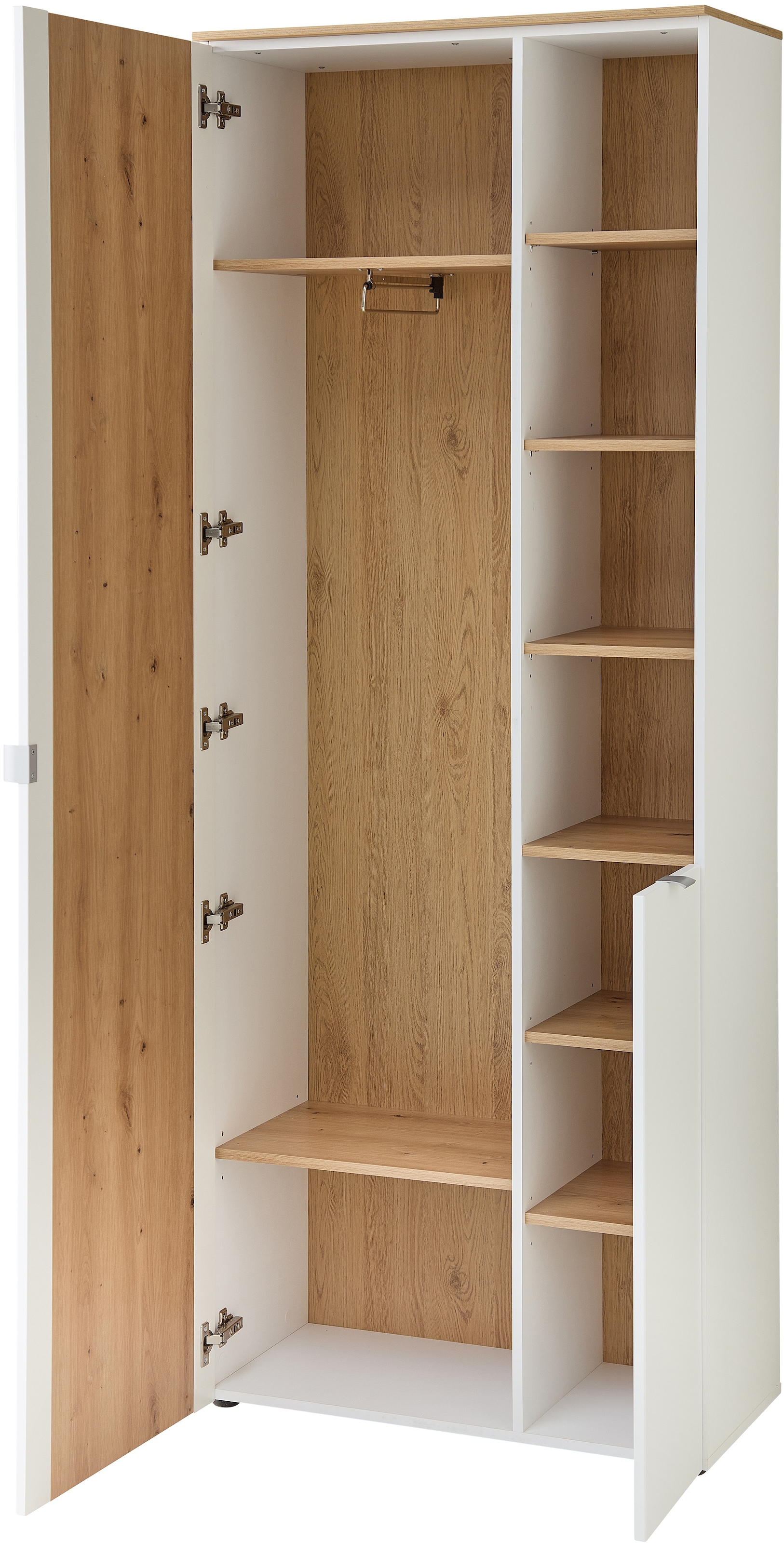 Innostyle Garderobenschrank »BARI Garderobenschrank mit Spiegel, BxHxT 78x202x38 cm«, (1 St.), 2 türig, 10 Fächer, Softclose, ABS Kantenschutz, Kleiderstange