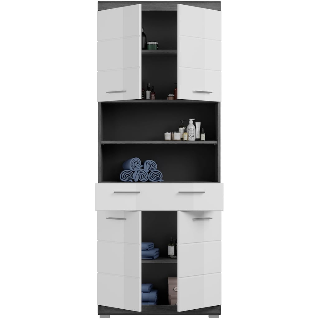 INOSIGN Hochschrank »Siena«, Badschrank, 4 Türen, 1 Schubkasten, 2 offene Fächer, Breite 74 cm