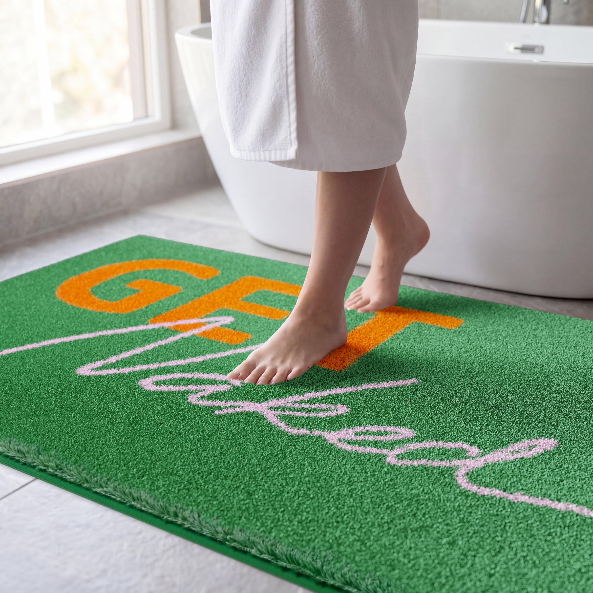 OTTO home Badematte »Get Naked, modern, Badvorleger, Badezimmer Teppich« Höhe 20 mm rutschhemmend beschichtet schnell trocknend Badteppich, mit Schriftzug, 2 Varianten, rechteckig