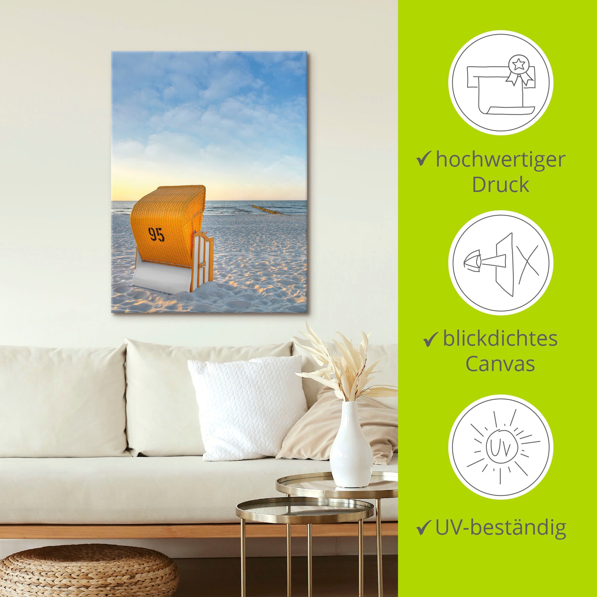 Artland Wandbild »Ostsee7 - Strandkorb«, Strand, (1 St.), als Alubild, Outdoorbild, Leinwandbild, Poster in verschied. Größen