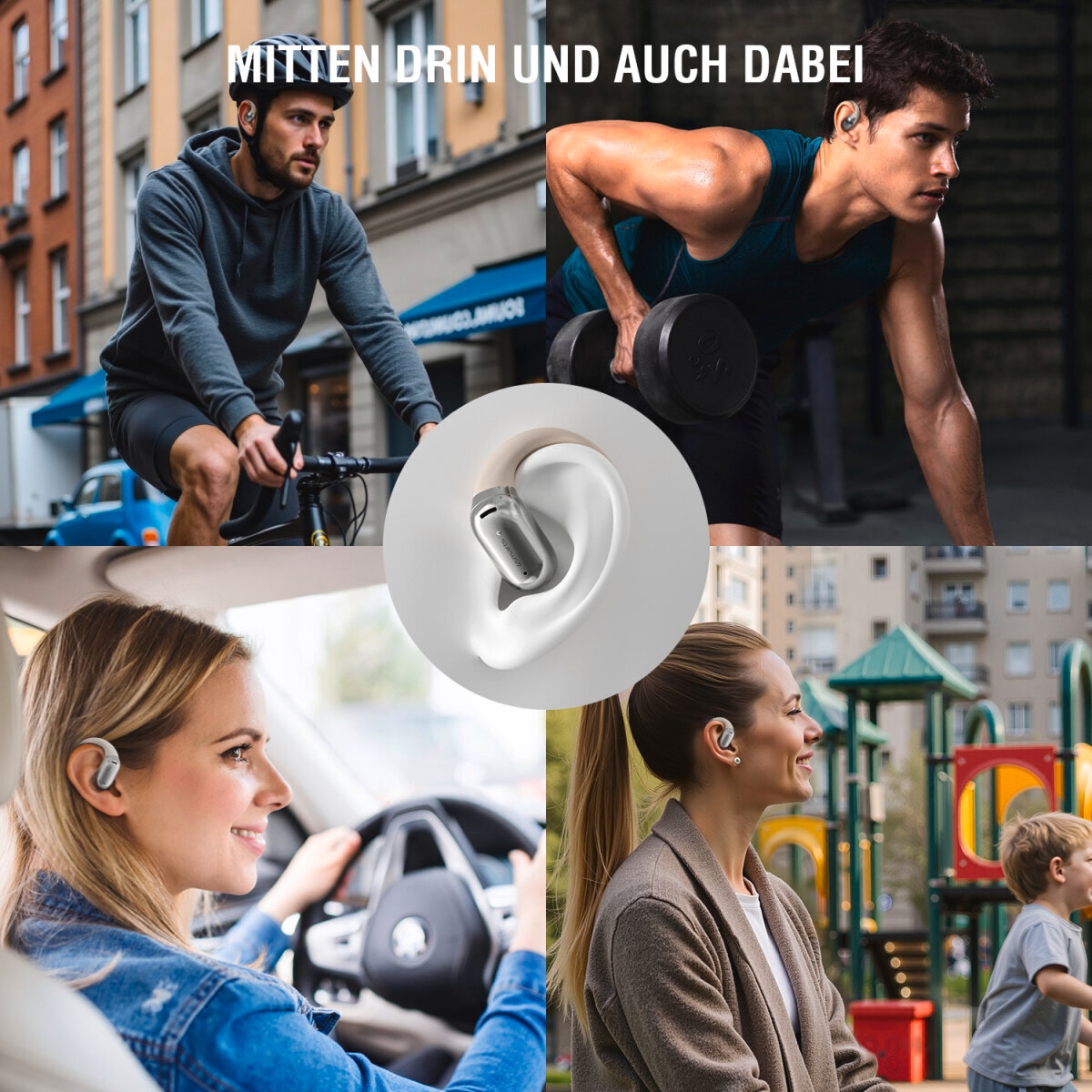 4smarts wireless Kopfhörer »Open-Ear Bluetooth Kopfhörer SkyBuds AI Screen«, A2DP Bluetooth-AVRCP Bluetooth-HFP, Freisprechfunktion