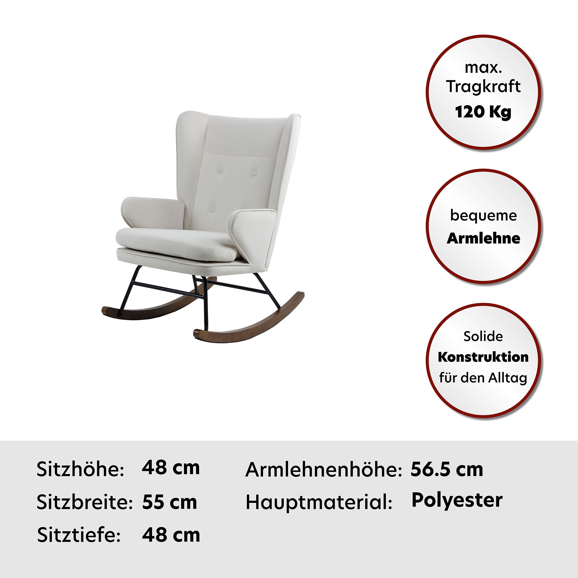 Kayoom Schaukelstuhl »Melorie 125, Metallgestell mit Kufen aus Holz«, 1 St., Schaukelstuhl, Zierknöpfe, Metallgestell mit Kufen aus Holz