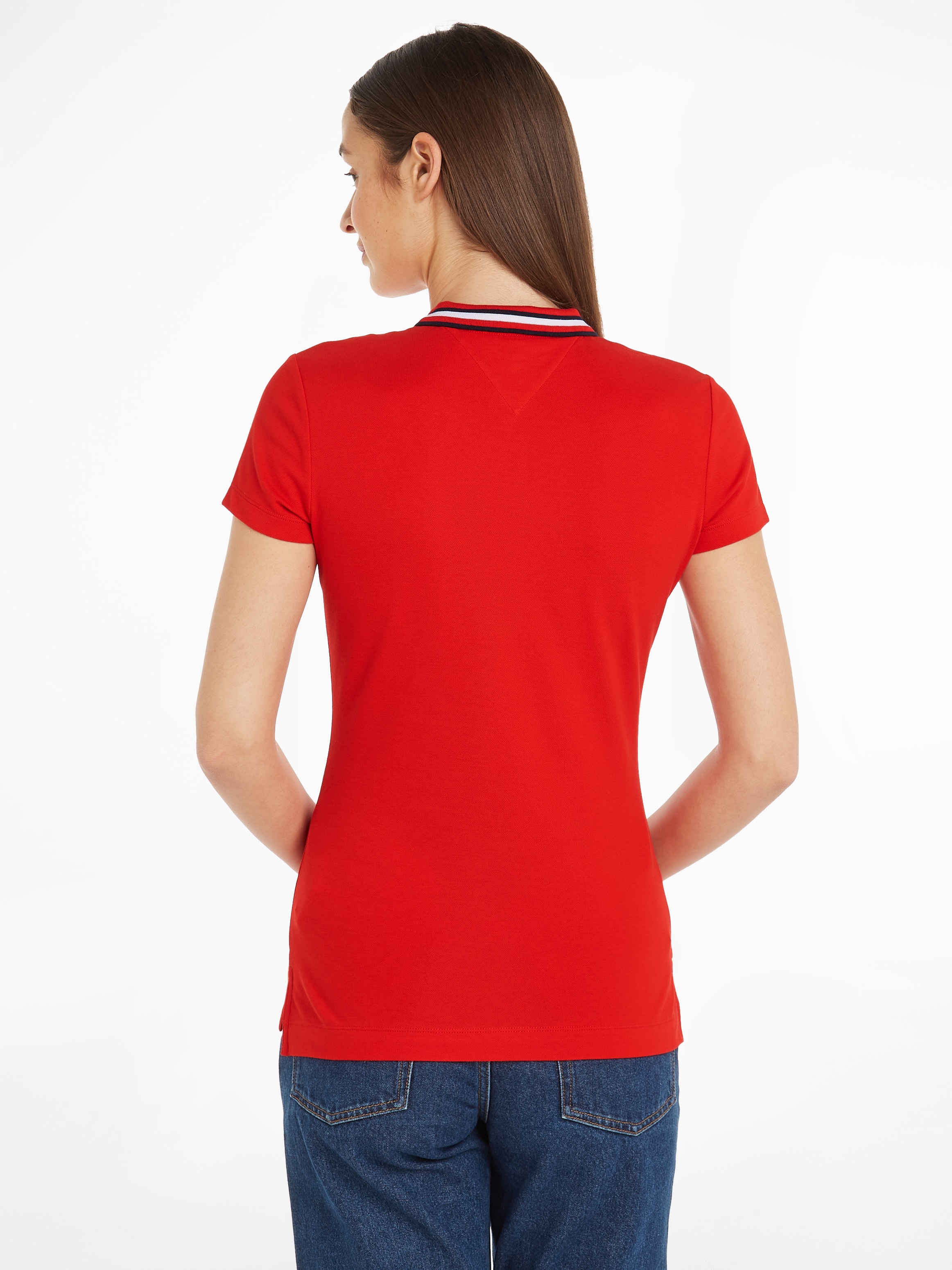 Tommy Hilfiger Poloshirt »SLIM GLOBAL STRIPE POLO SS«, (Global Serie TH WOMEN), Polokragen mit Kontraststreifen, kleine Knopleiste