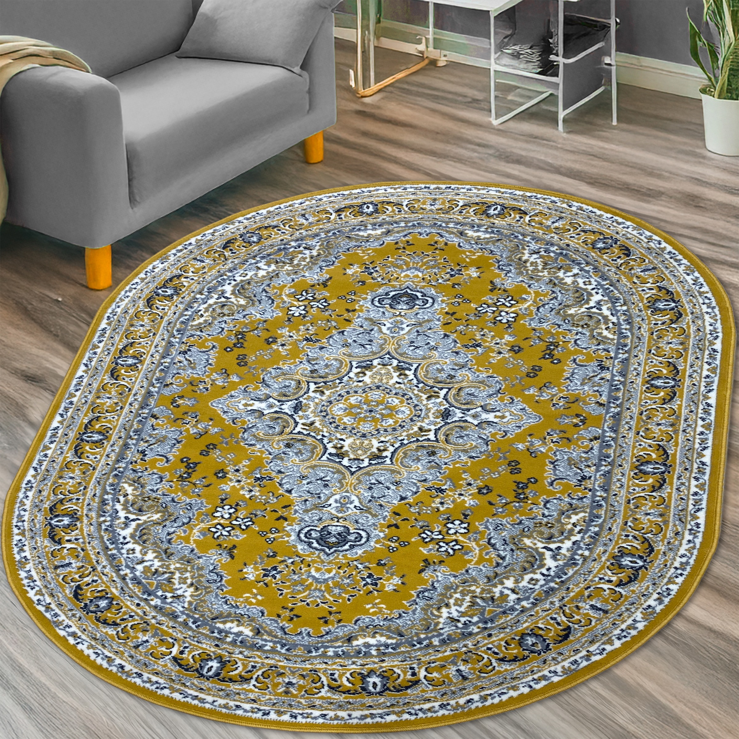 my home Teppich »Oriental, Made in Belgium« oval 7 mm Höhe Orient-Optik, mit Bordüre, Kurzflor, pflegeleicht, elegant