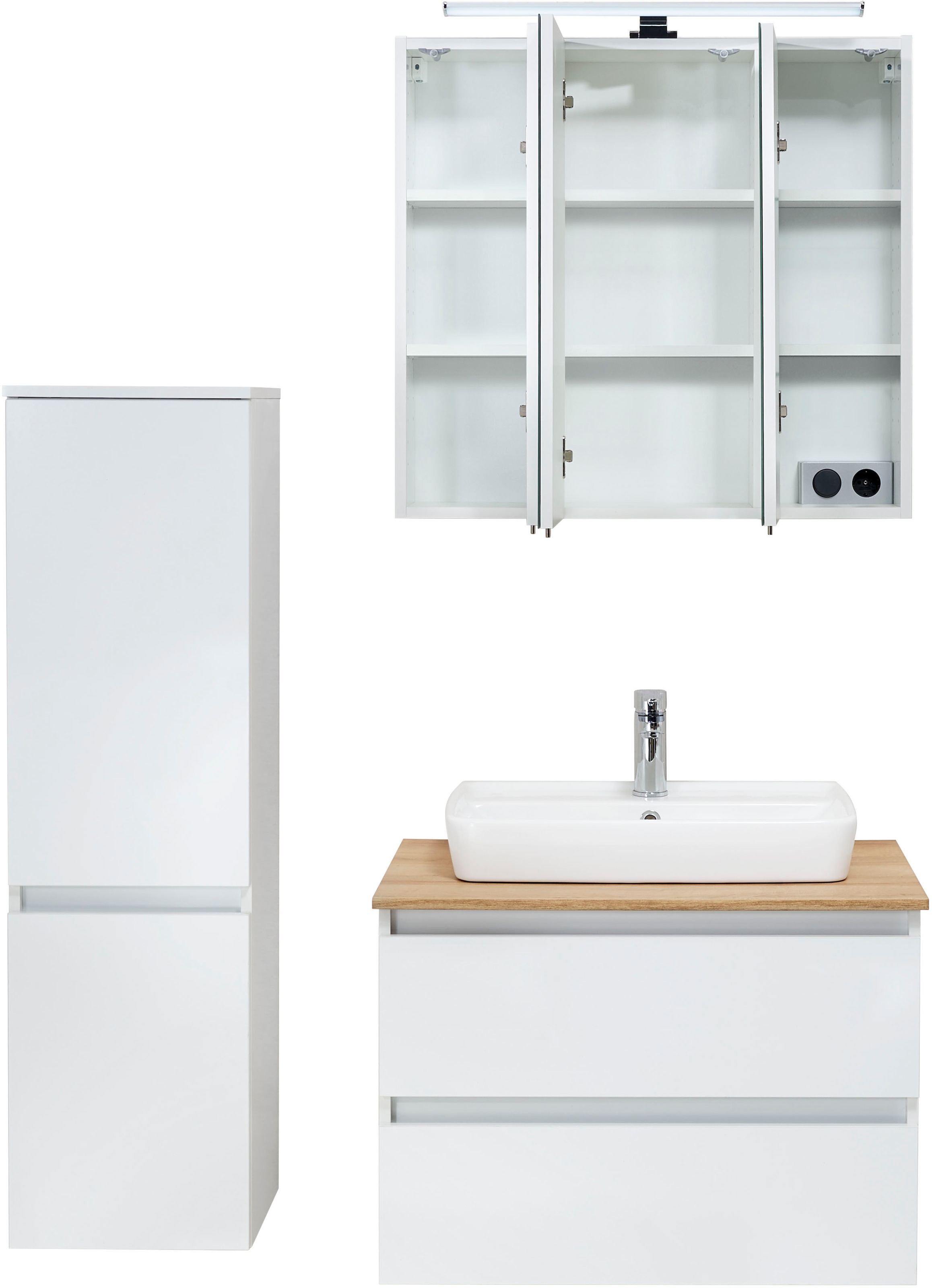 Saphir Badmöbel-Set »Quickset 360 3-teilig, Keramik-Aufsatzbecken mit LED-Spiegelschrank« 5 Stk. tlg.