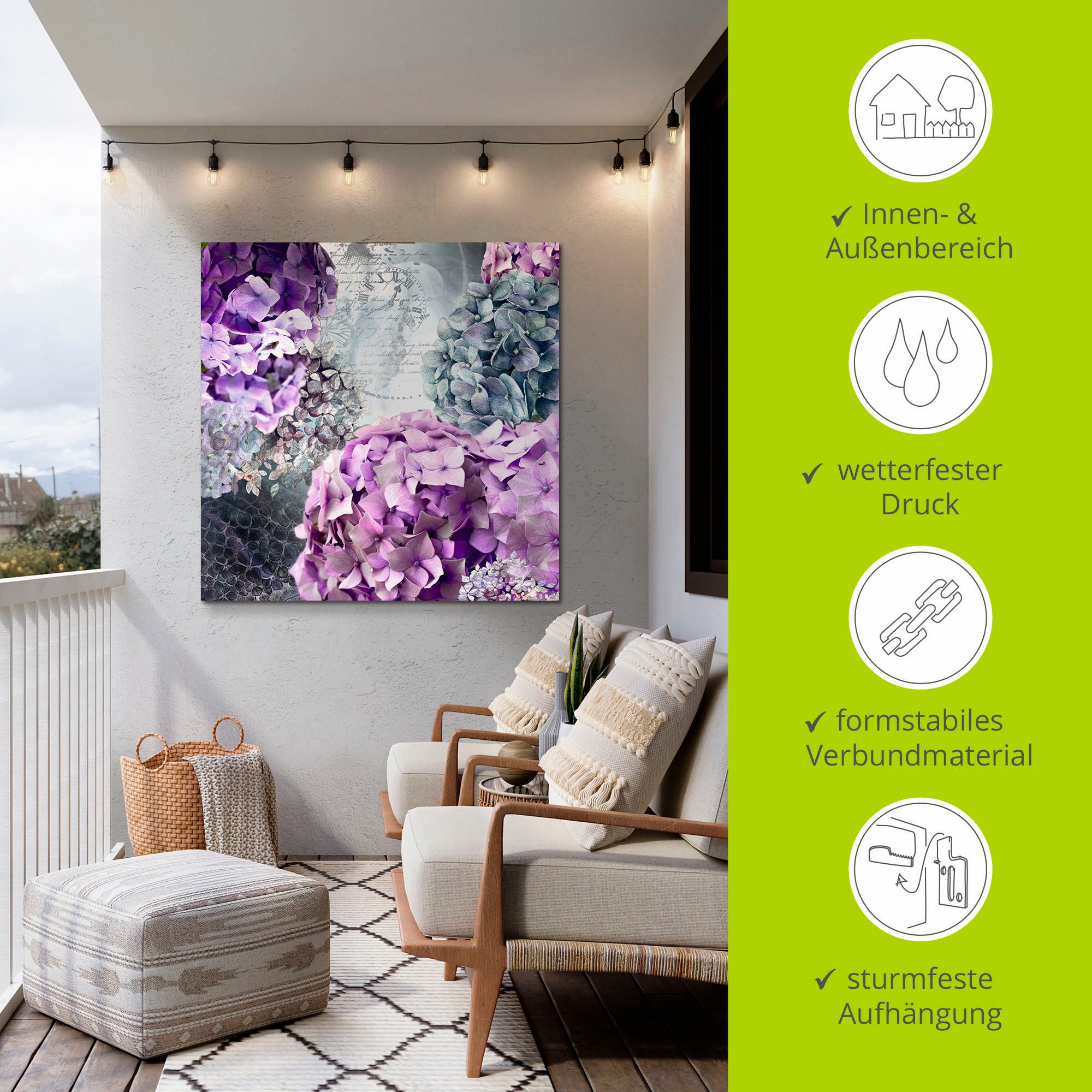 Artland Wandbild »Blau und Grau Hortensie«, Blumen, (1 St.), als Alubild, Outdoorbild, Leinwandbild, Poster in verschied. Größen