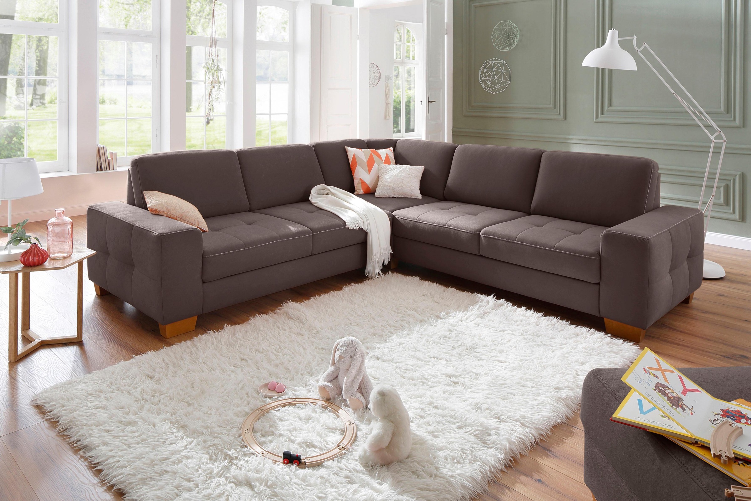 Home affaire Ecksofa »Puccini L-Form«, mit Federkern, Sitztiefenverstellung, Kontrastnaht