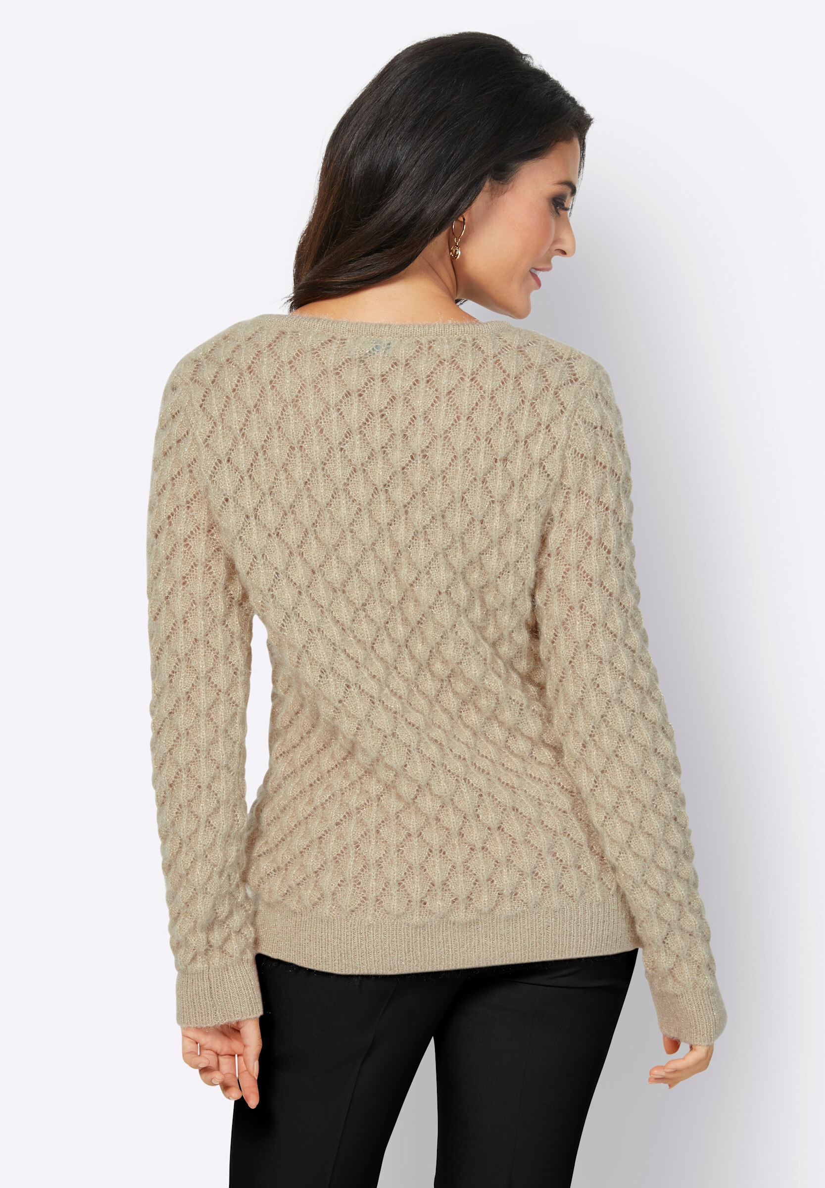 creation L Rundhalspullover »Pullover Ajourpullover mit Ketten-Applikation«