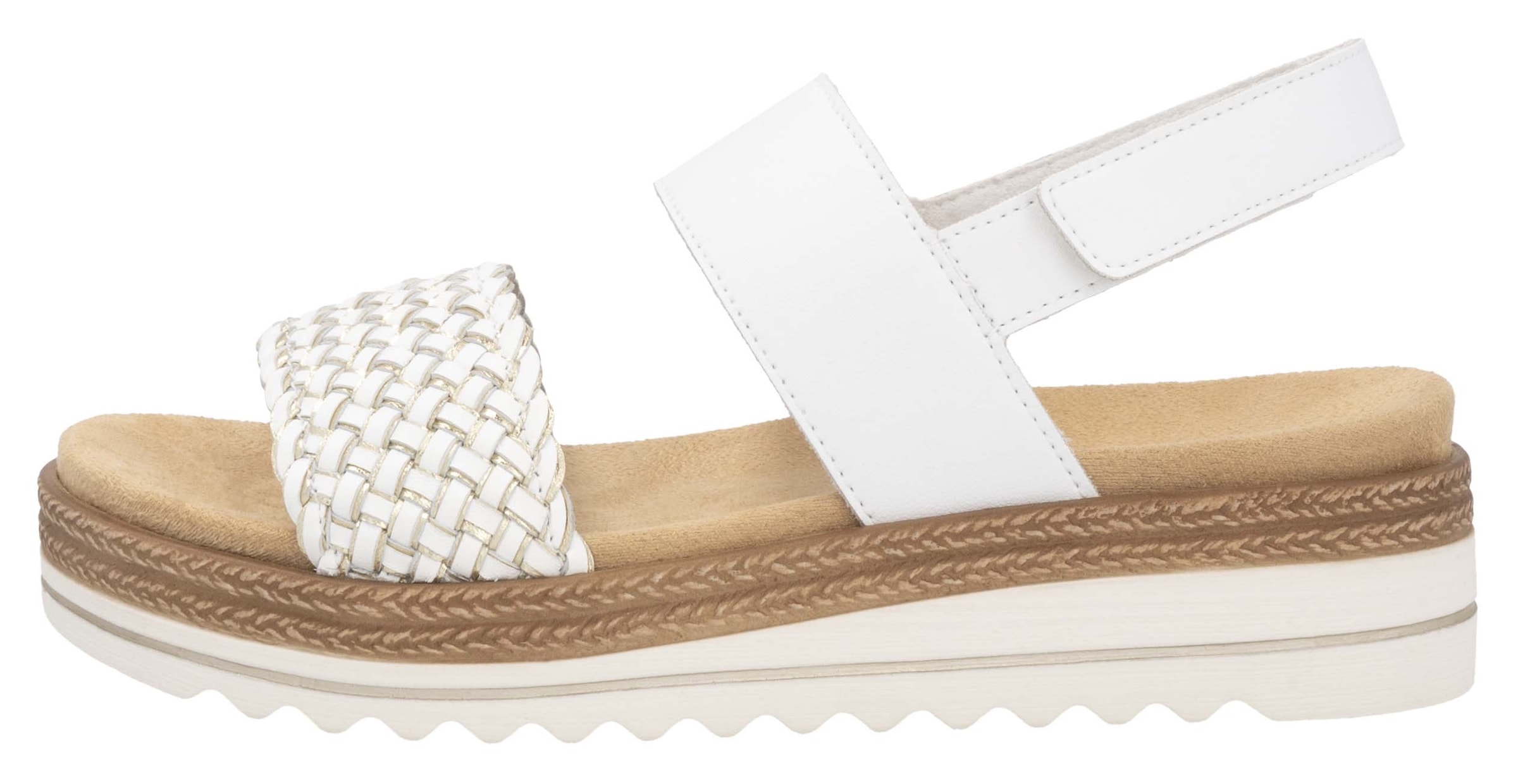 Remonte Keilsandalette »ELLE-Collection«, Sommerschuh, Sandale, Keilabsatz, mit Flechtbandage im Metalliclook