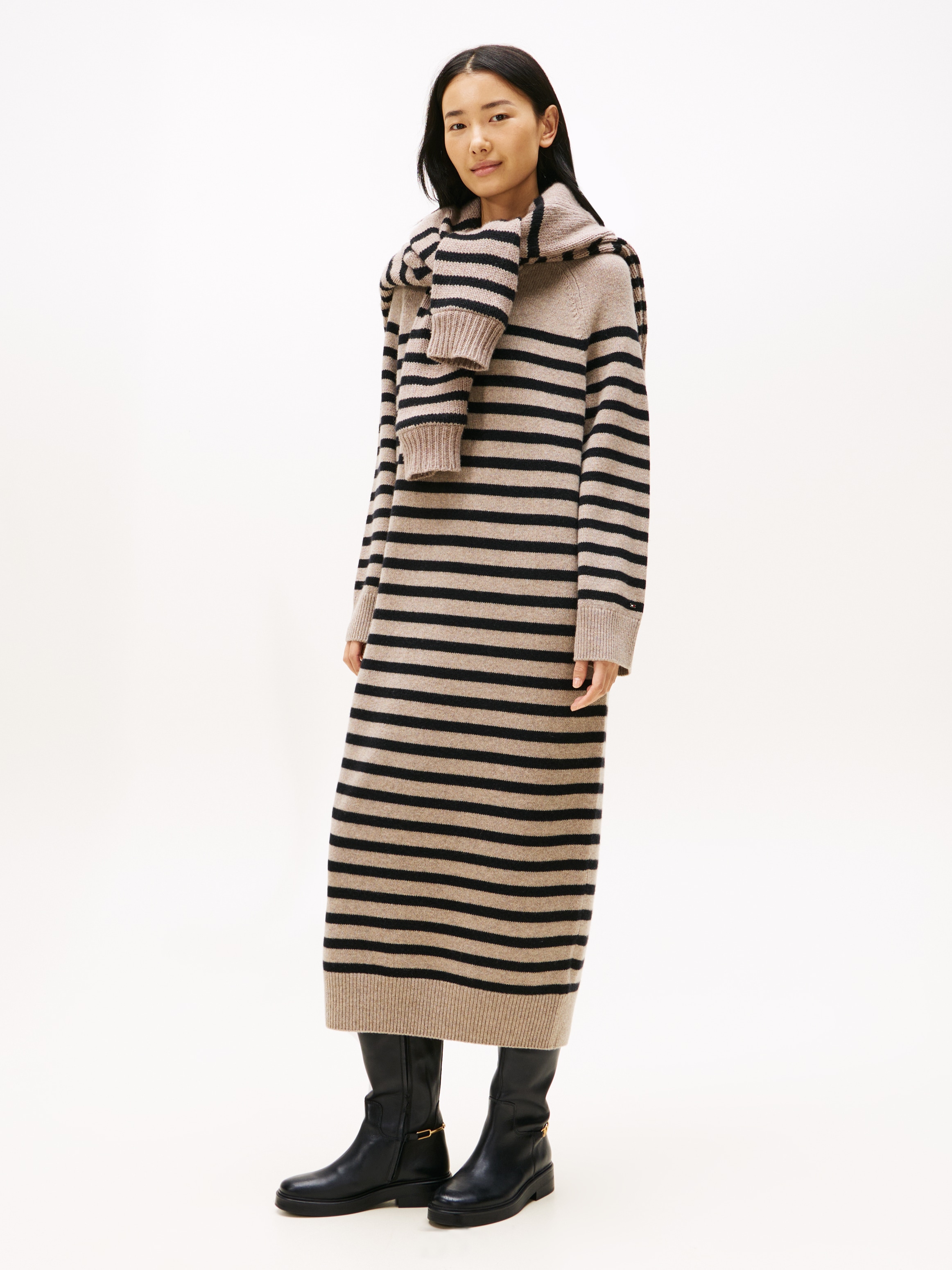 Tommy Hilfiger Stiefel »TH HORSEBIT RIDING LONG BOOT«  , Blockabsatz, Langschaftstiefel, goldfarbene Zierkette an der Ferse