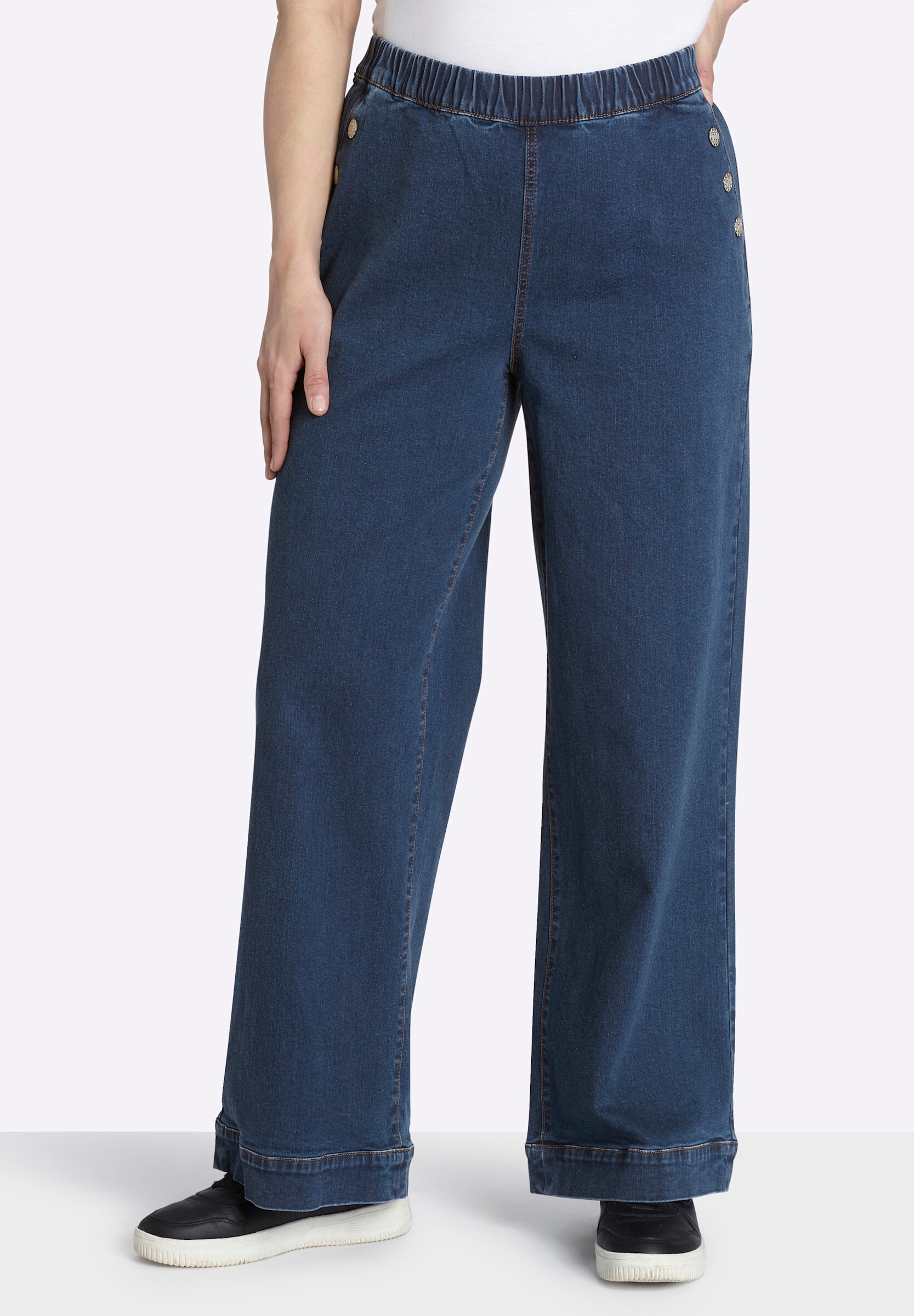 Sheego Bequeme Jeans »Jeans Weite Jeans mit Deko-Knöpfen«
