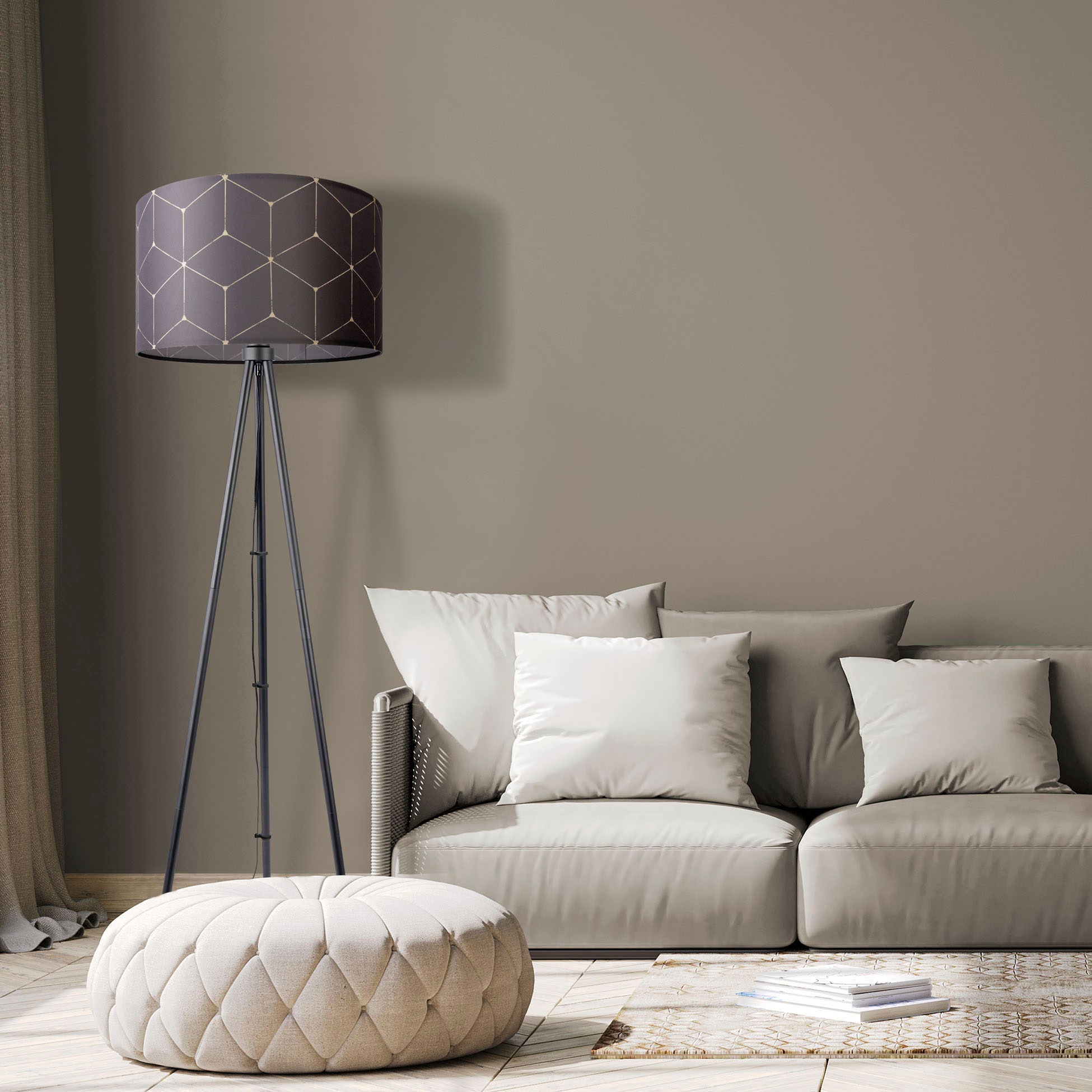 Paco Home Stehlampe »Trina Cube«, Leuchtmittel E27 | ohne Leuchtmittel, Lampenschirm Stoff Modern Wohnzimmer Stehlampe Leselampe E27 Rund