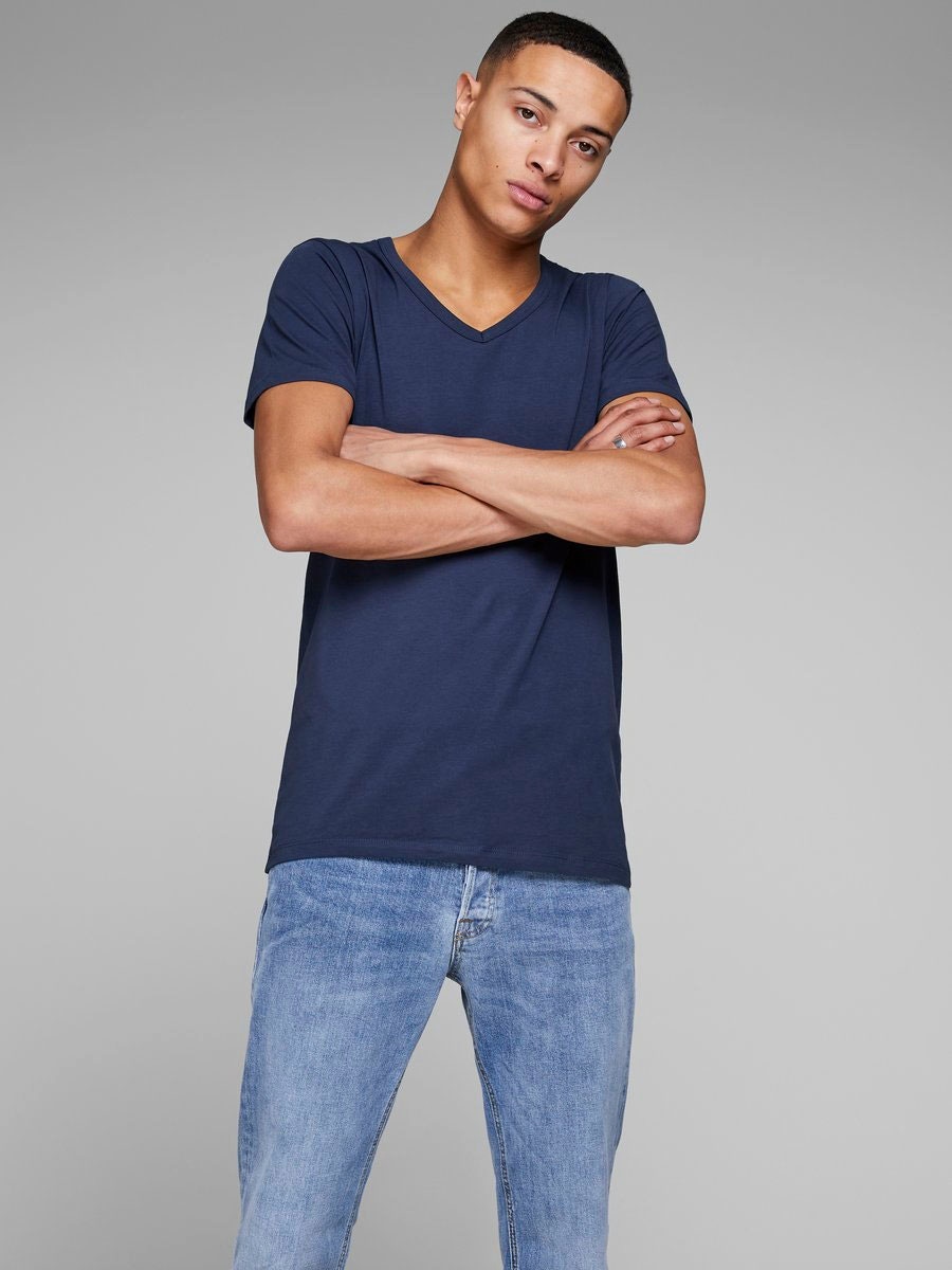 Jack & Jones T-Shirt »SLIM- FIT BASIC TEE V-NECK«, mit V-Ausschnitt