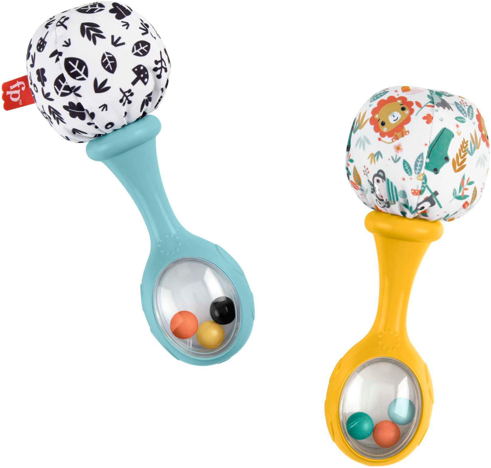 Fisher-Price® Rassel »Rumba-Rasseln mit Stoff, blau/gelb«, (Set, 2 tlg.)