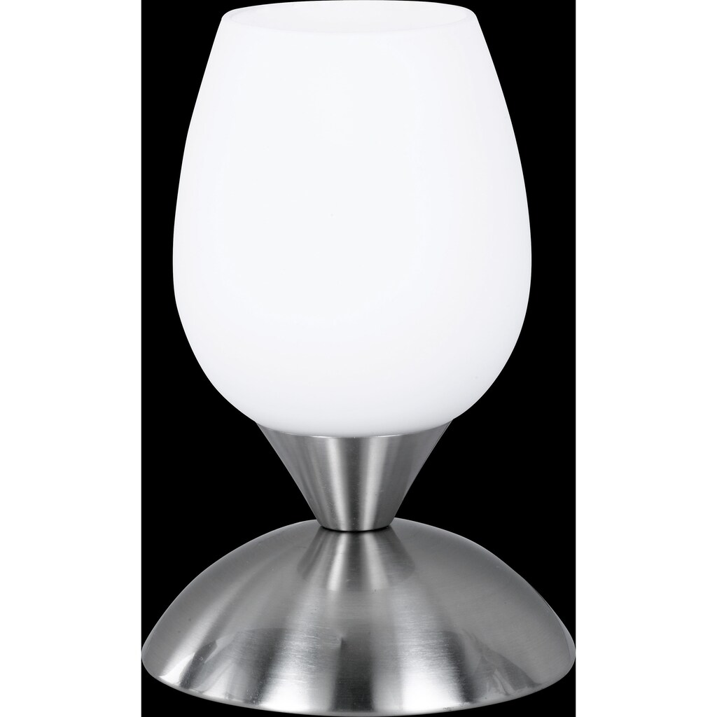 TRIO Leuchten Schreibtischlampe »Cup«, E14, 1 St., E14 Tischlampe, Becherform, Nickel matt, Glas weiß, Touch Dimmer