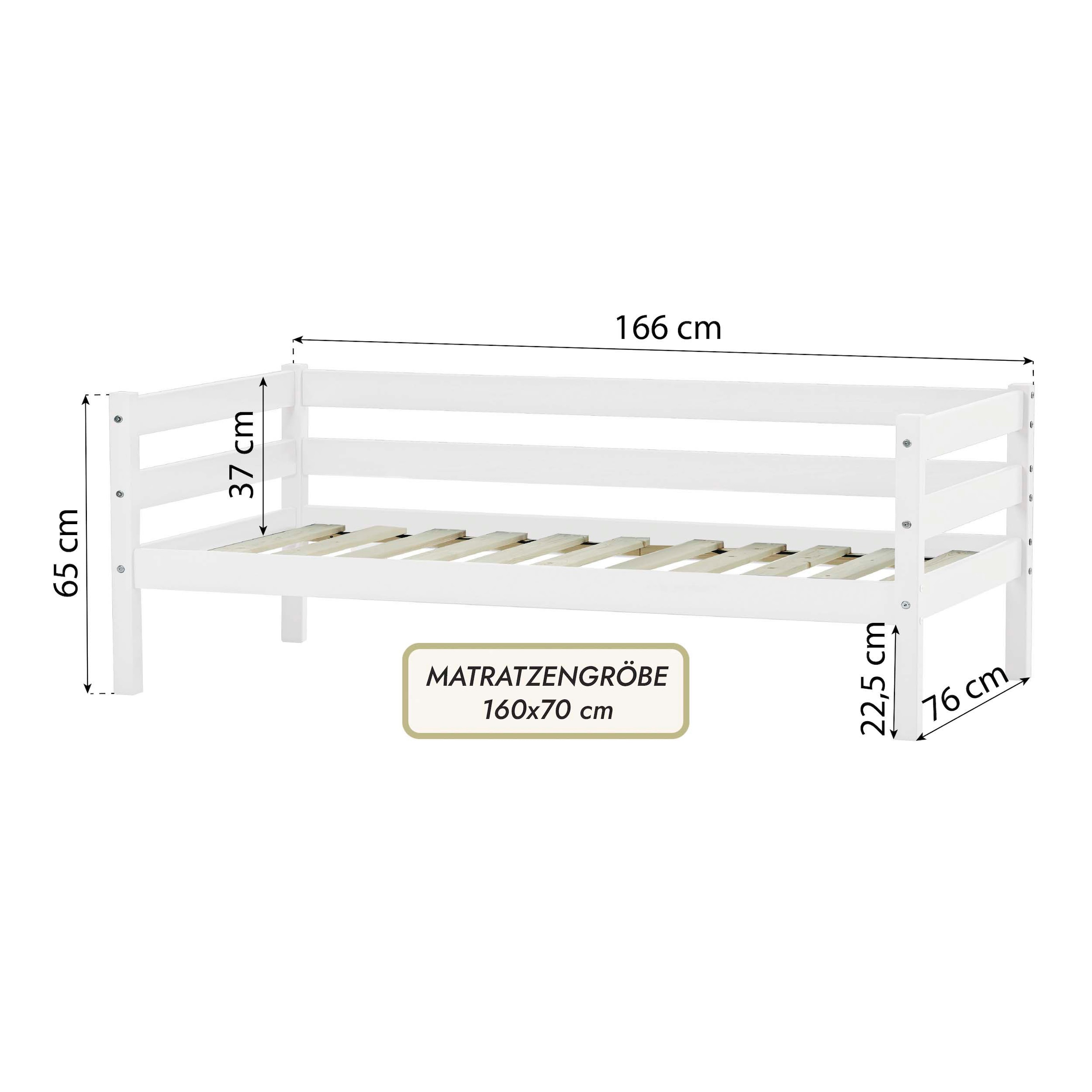 Hoppekids Einzelbett »ECO Comfort Kinderbett, Kiefer Massivholz, Jugendbett inkl. Rollrost«, 70x160 cm, wahlweise in verschieden Farben/ Matratze/ Absturzsicherung