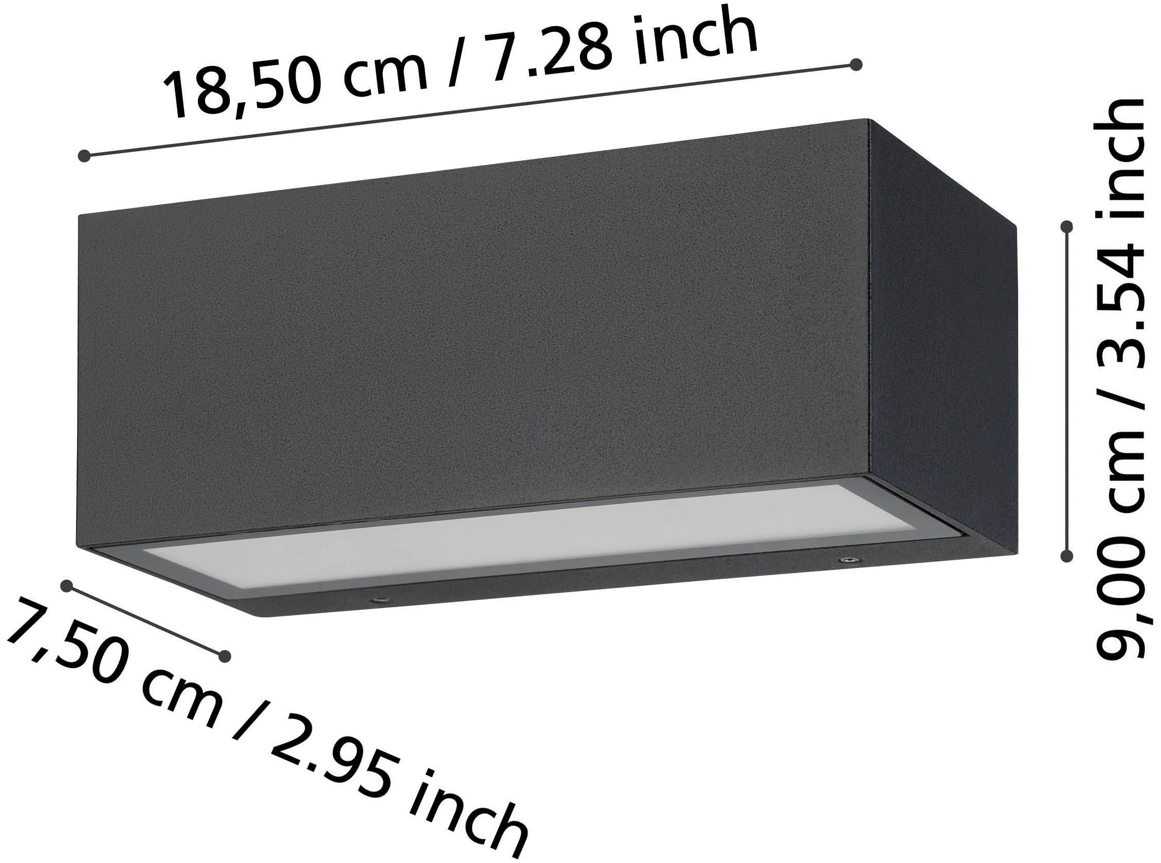 EGLO Wandleuchte »Spongano Wandlampe, Außenbeleuchtung, Aluminium und Glas, IP65, Lampe« LED-Modul 1 Stk. Kaltweiß | Neutralweiß | Warmweiß Wand-/Deckenleuchte - L18,5 x H9 x AL7,5 cm - schwarz - 2X5W inkl.