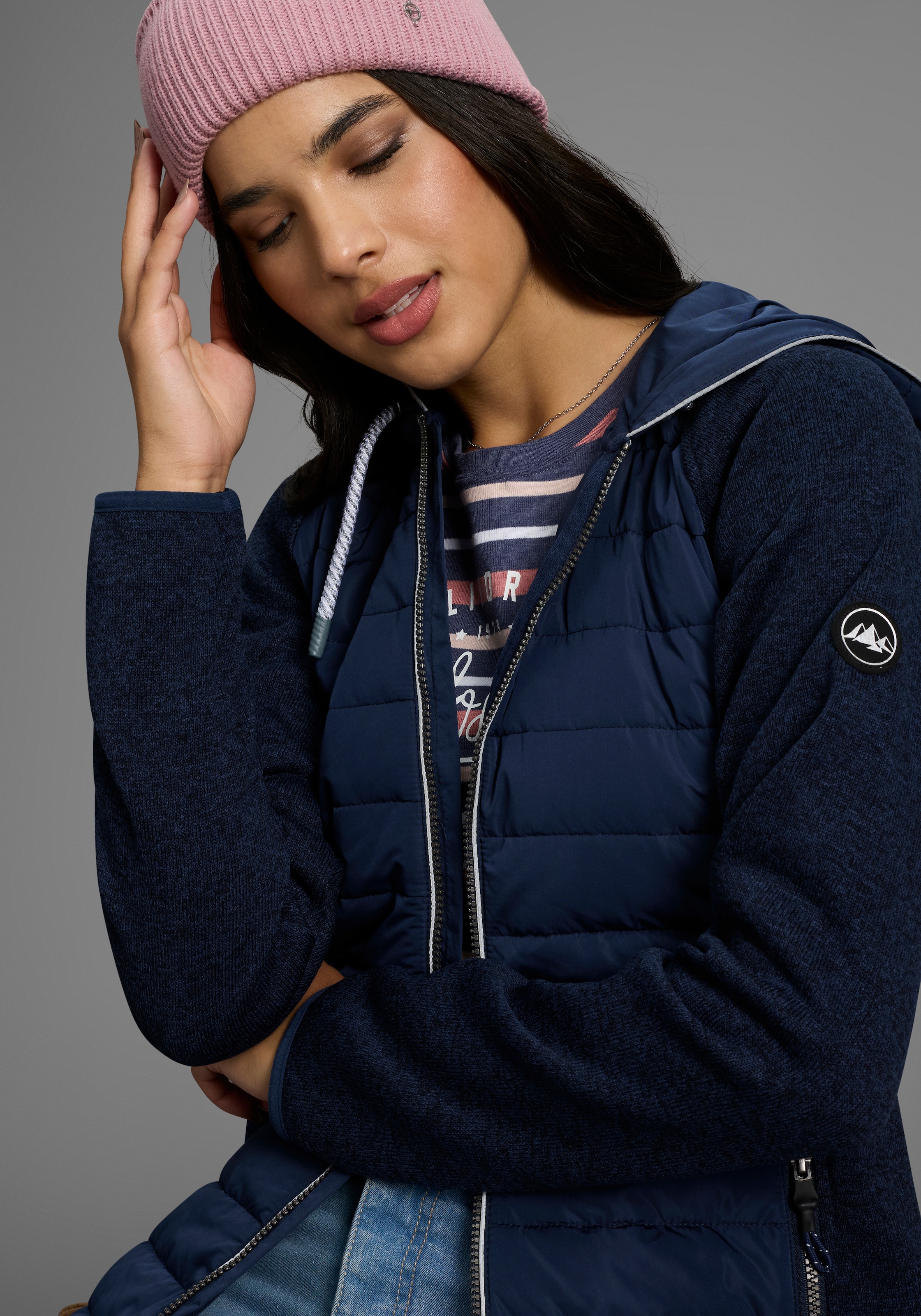 Polarino Strickfleecejacke, mit Kapuze, Leichte Hybridjacke für den Übergang