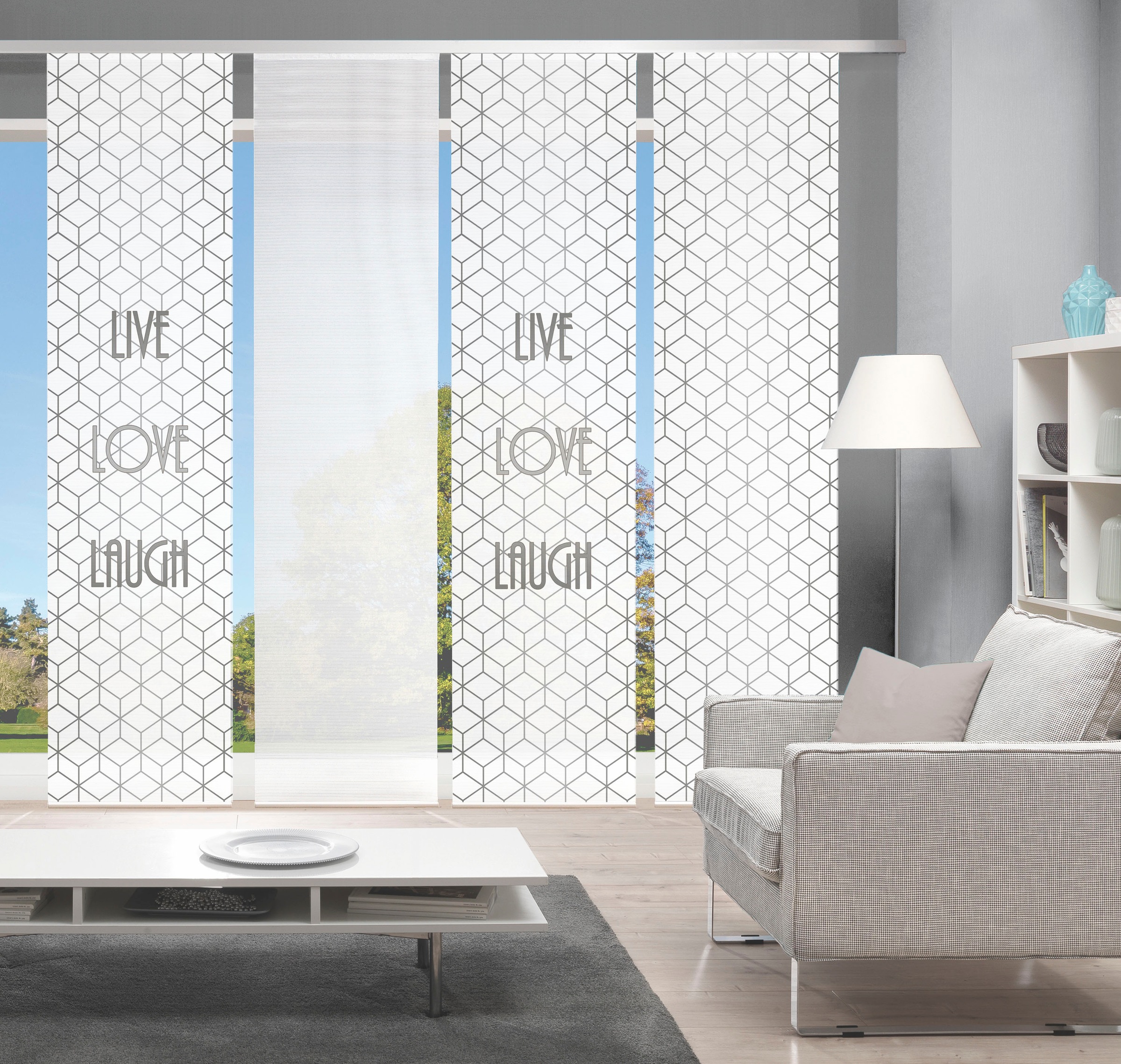 Vision S Schiebegardine »LIVE LOVE LAUGH 4er SET«, (4 St.), Bambus-Optik, Digital... kaufen