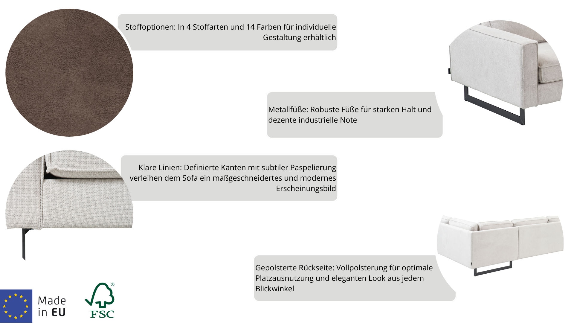 Places of Style Ecksofa »Pinto, XXL, 250/290 cm, langer Schenkel, Ottomane«, Cord, Chenille, Lederoptik, mit Keder, Metallfüße, Wellenunterfederung