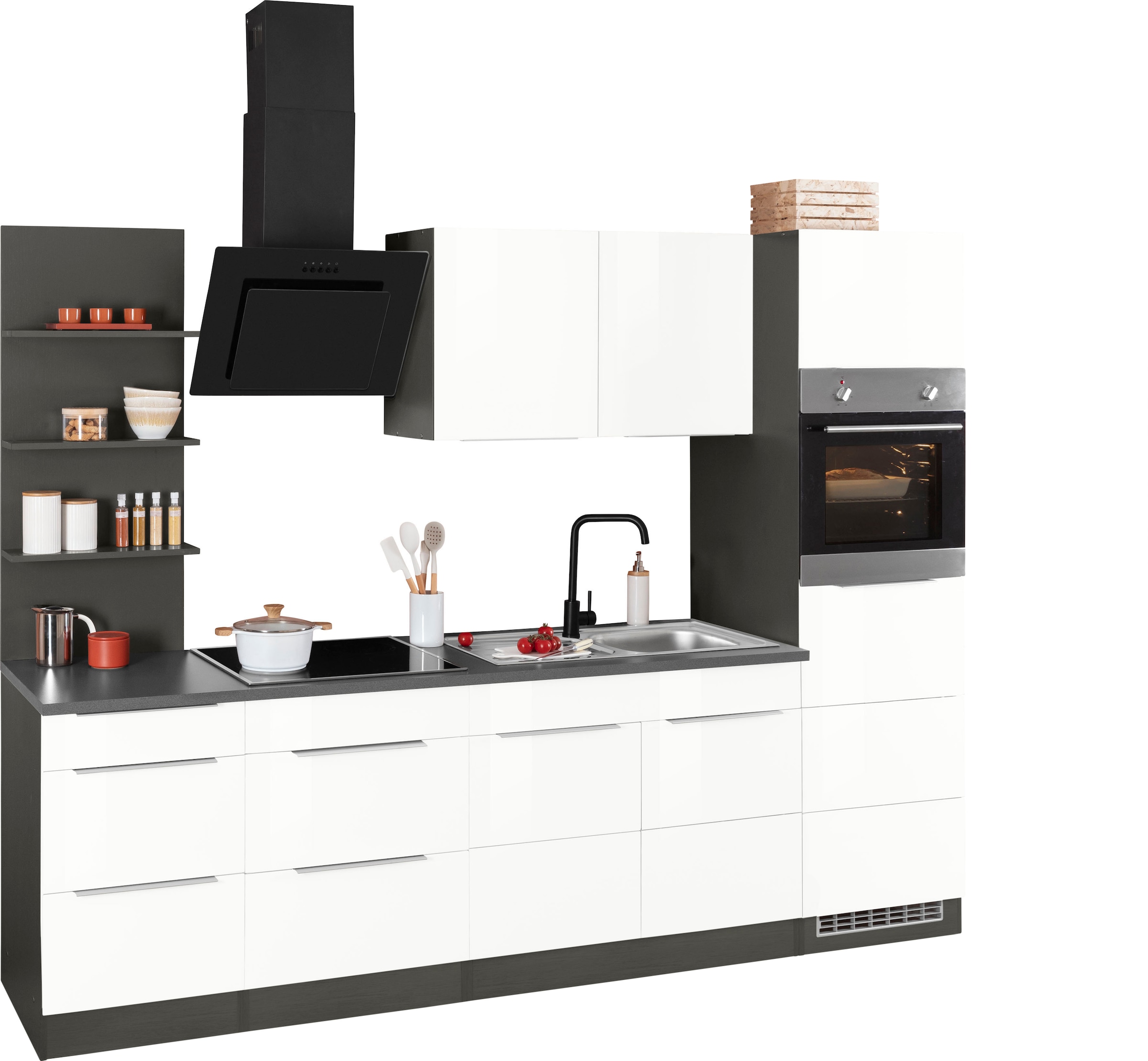 KOCHSTATION Küchenzeile »KS-Brindisi Breite 270 cm«, wahlweise mit E-Geräten und Induktion, mit MDF-Fronten und Regal