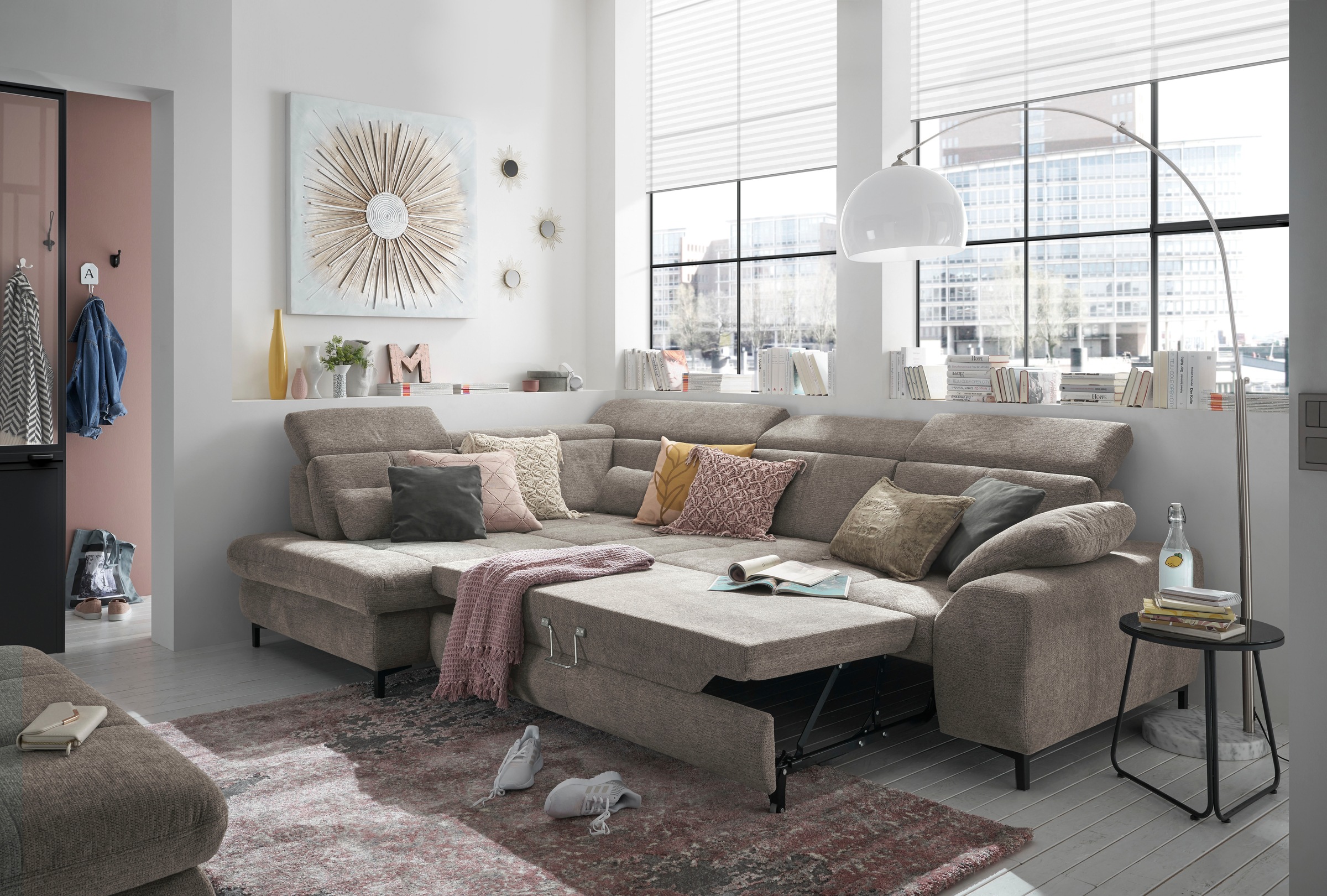 set one by Musterring Ecksofa »SO 3400, Komfortsitzhöhe 47cm oder 49cm, inkl. Sitztiefenverstellung«, verschiedene Funktionen, Kaltschaumpolsterung, Stellmaße 220 x 317 cm