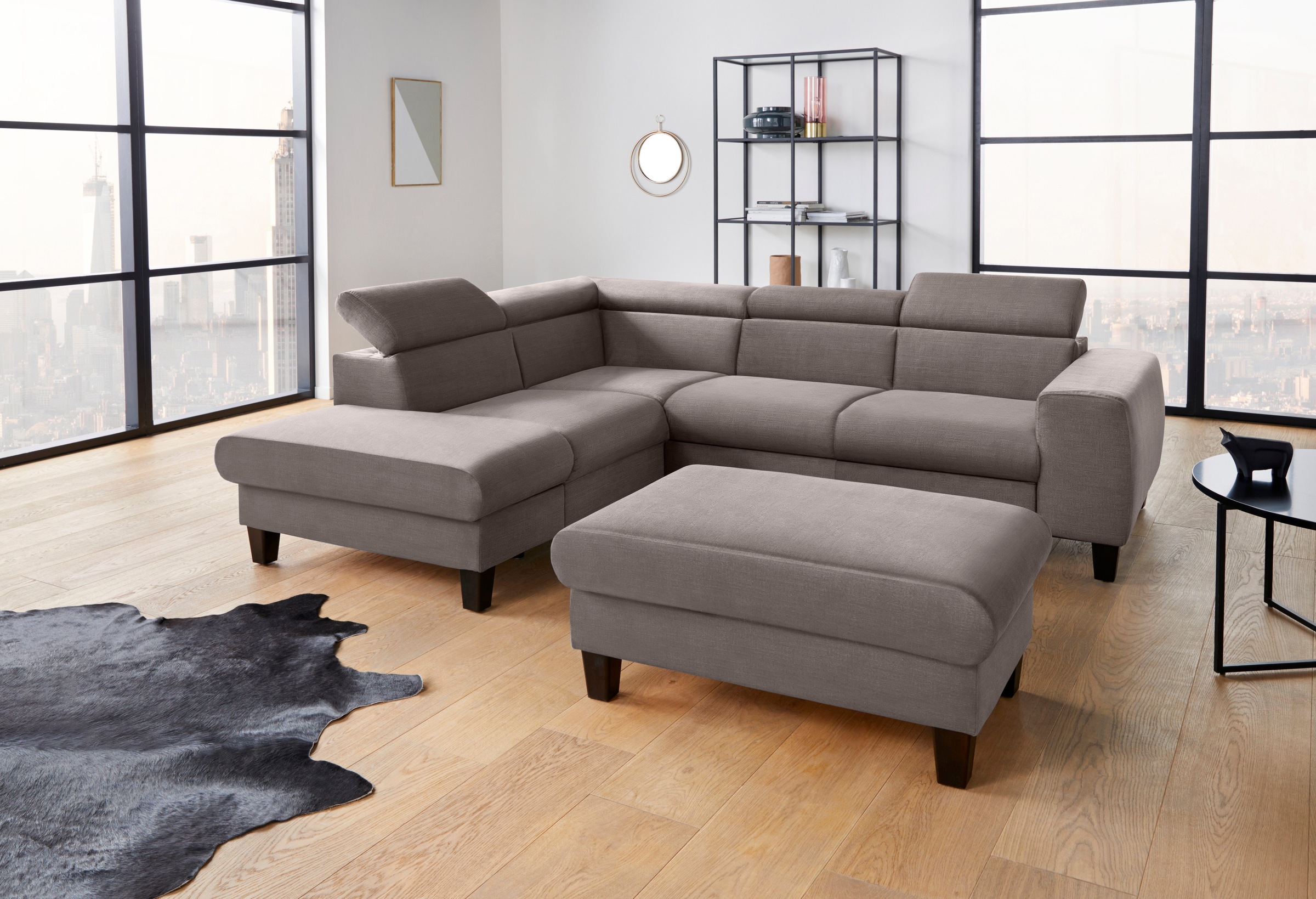COTTA Polstergarnitur »Morven L-Form«, (Set), Set bestehend aus: Ecksofa mit Kopfteilverstellung & Hocker
