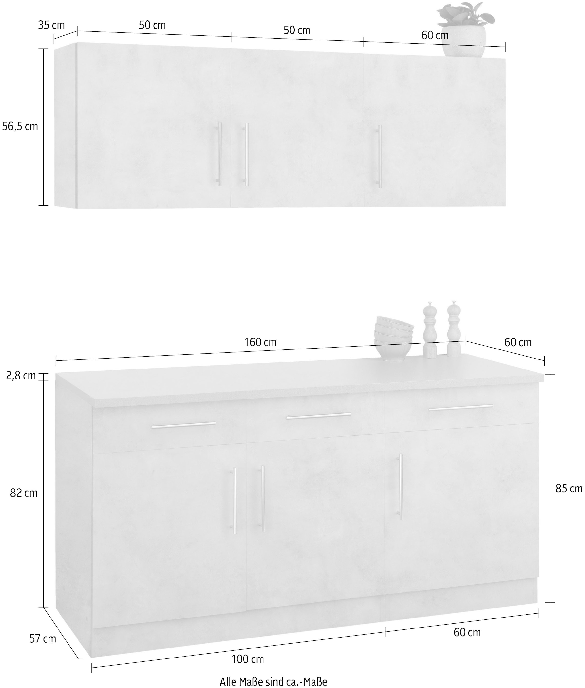 wiho Küchen Pantryküche »"Cali"«, ohne E-Geräte, Breite 160 cm