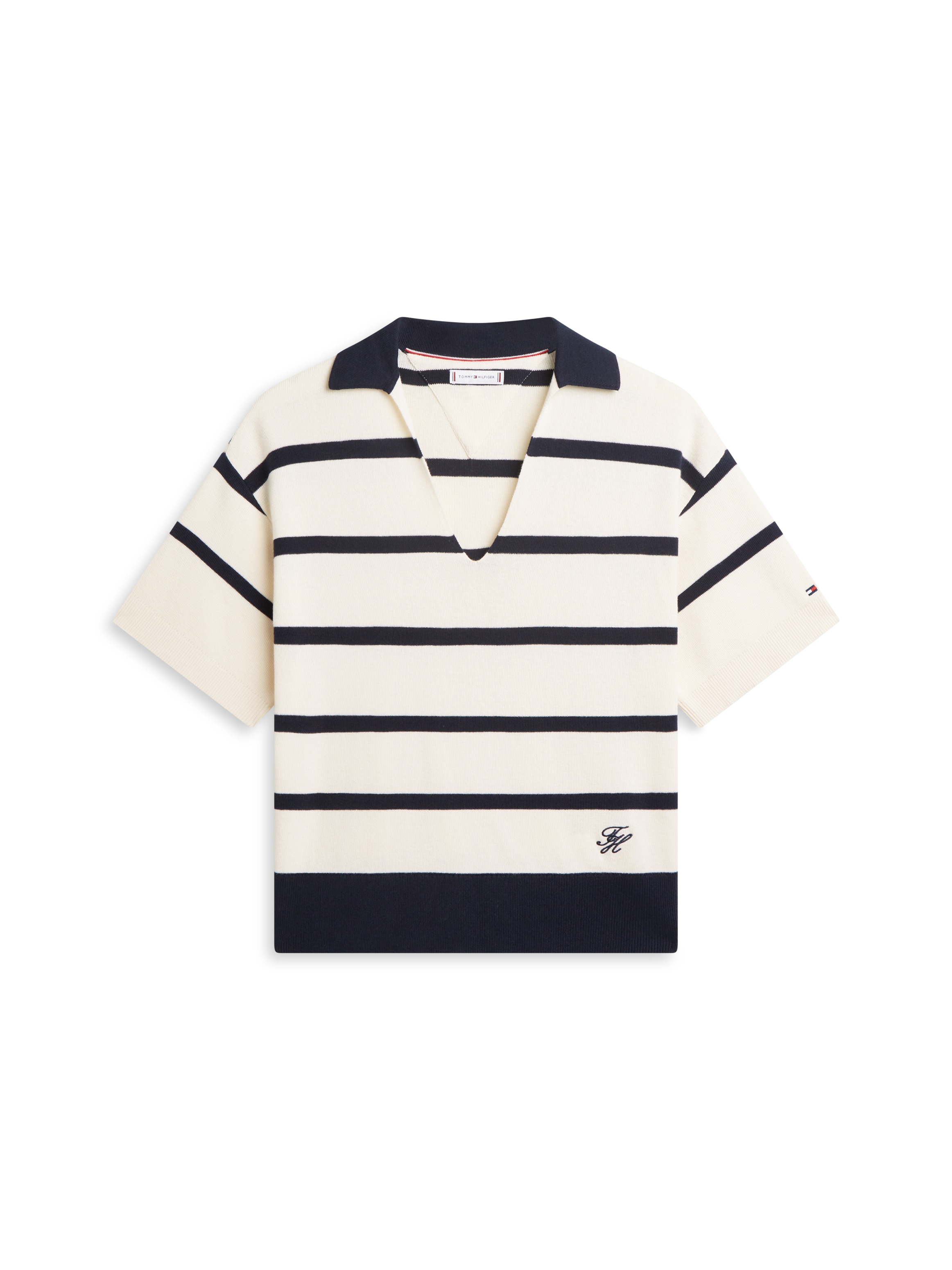 Tommy Hilfiger Strickpullover »CO FULL NEEDLE POLO SS SWT« mit V-Ausschnitt