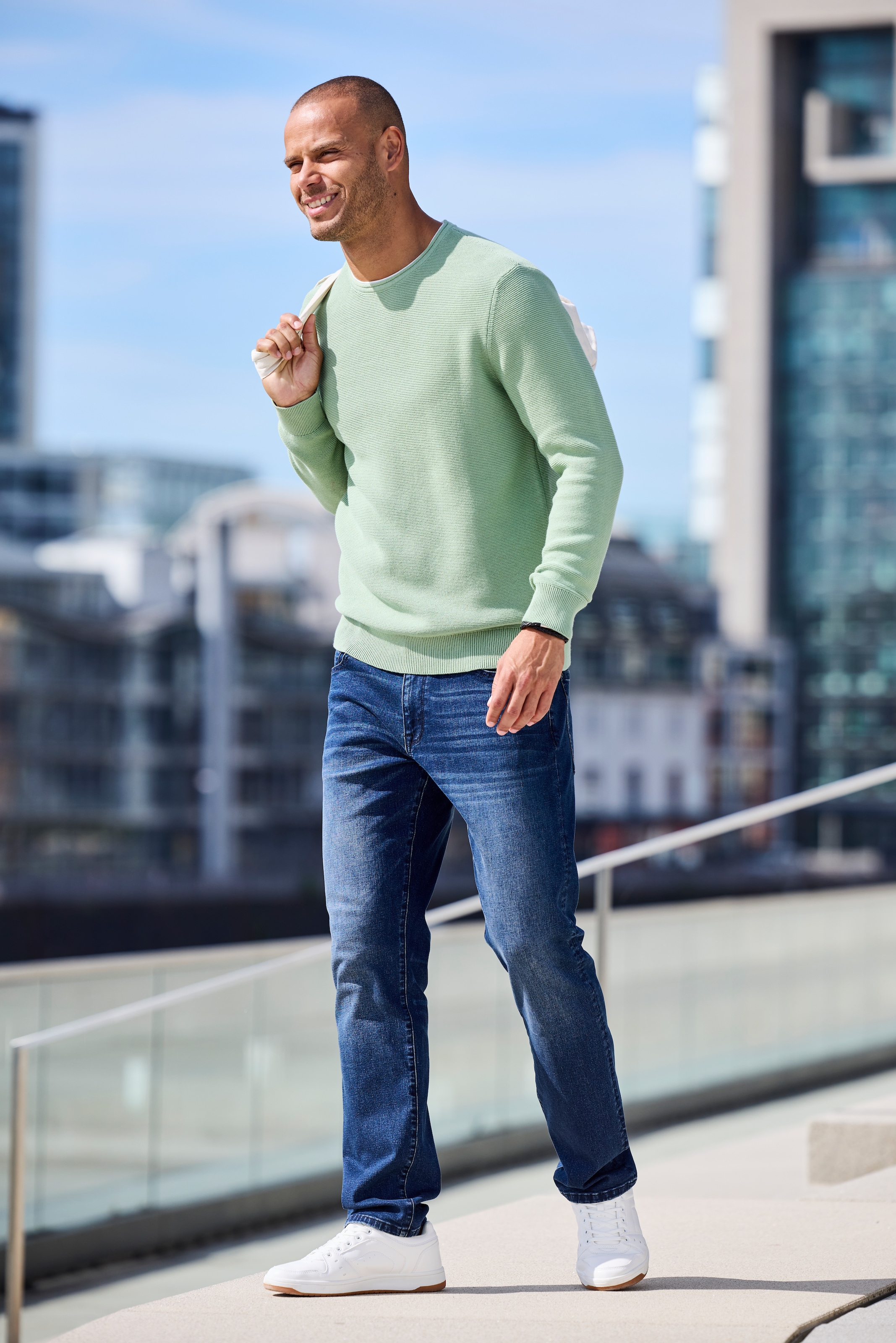 AUTHENTIC LE JOGGER Strickpullover mit Double-Layer Optik, Pullover aus reiner Baumwolle