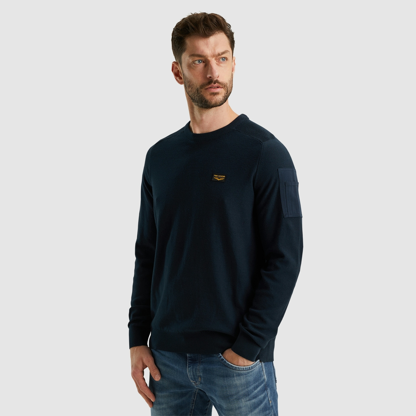 PME LEGEND Rundhalspullover, mit Logo Stickerei