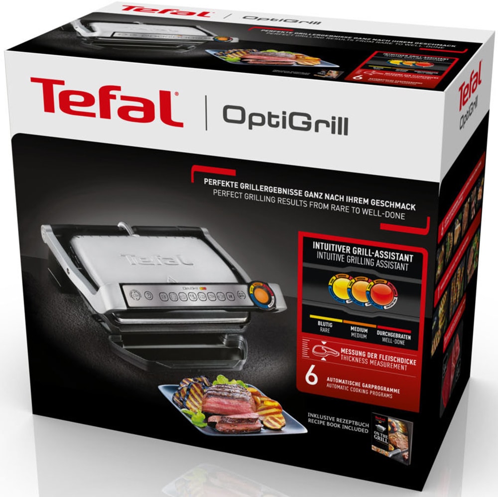 Tefal Kontaktgrill »OptiGrill, 6 automatische Programme, ein manuelles Programm« 2000 W spülmaschinengeeignete Platten und SaftauffangbehälterGC705D