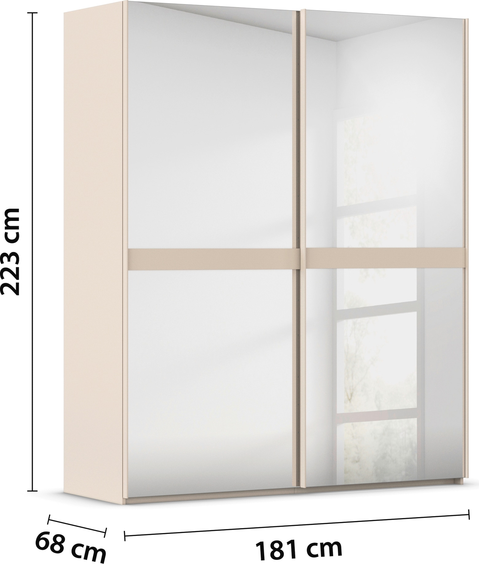 rauch Schwebetürenschrank »Kleiderschrank Schrank Garderobe Schlafzimmerschrank SCALE-LINE«, edle Optik mit Bauchbinde in Korpusfarbe Spiegelfront MADE IN GERMANY