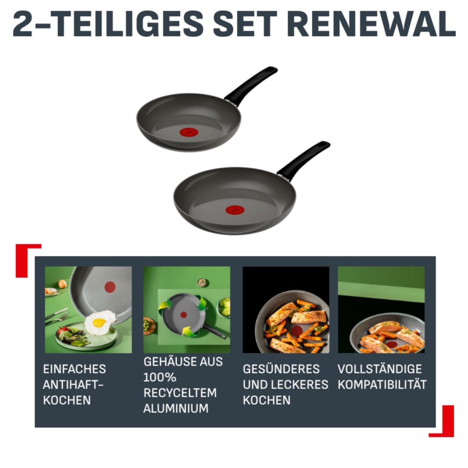 Tefal Pfannen-Set »Renewal« Aluminium Set, 2 tlg. Keramikbeschichtung, 100% recycelter Aluminiumkörper, Thermo-Signal