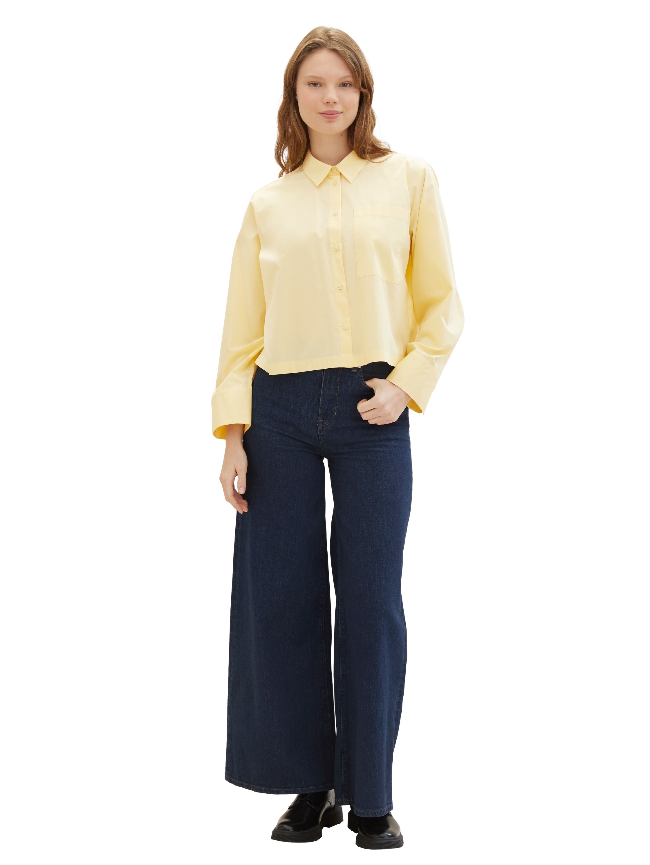 TOM TAILOR Denim Hemdbluse, mit Kellerfalte im Oversize-Look und extra kurz