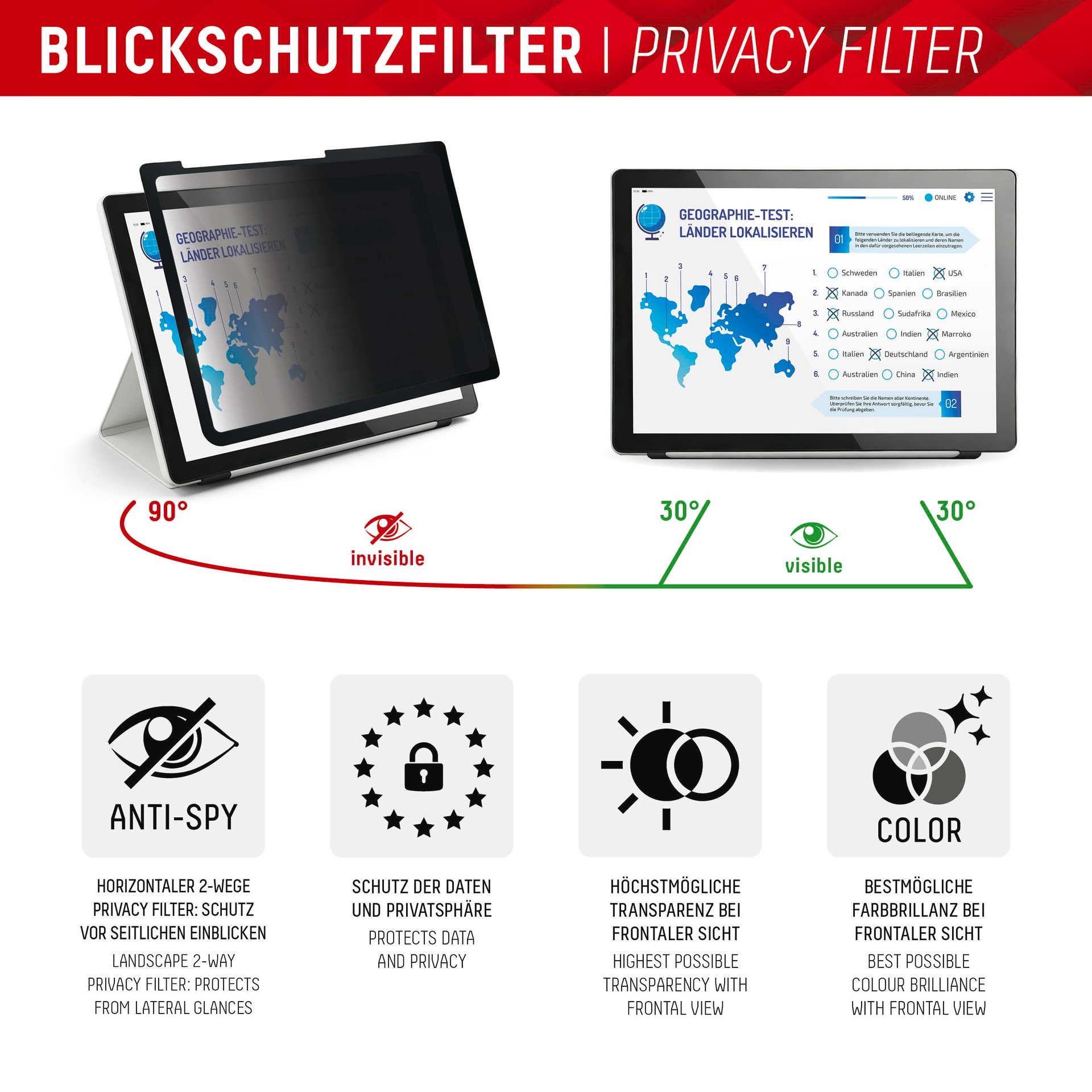 Displex Displayschutzfolie »Tablet Privacy Safe«, für Apple iPad 10,9" (10. Gen., 2022)-Apple iPad 11" (2025)-Apple iPad Air 11" (2024/2025), Blickschutzfolie, Schutzfolie, Bildschirmschutz, kratz- & stoßfest