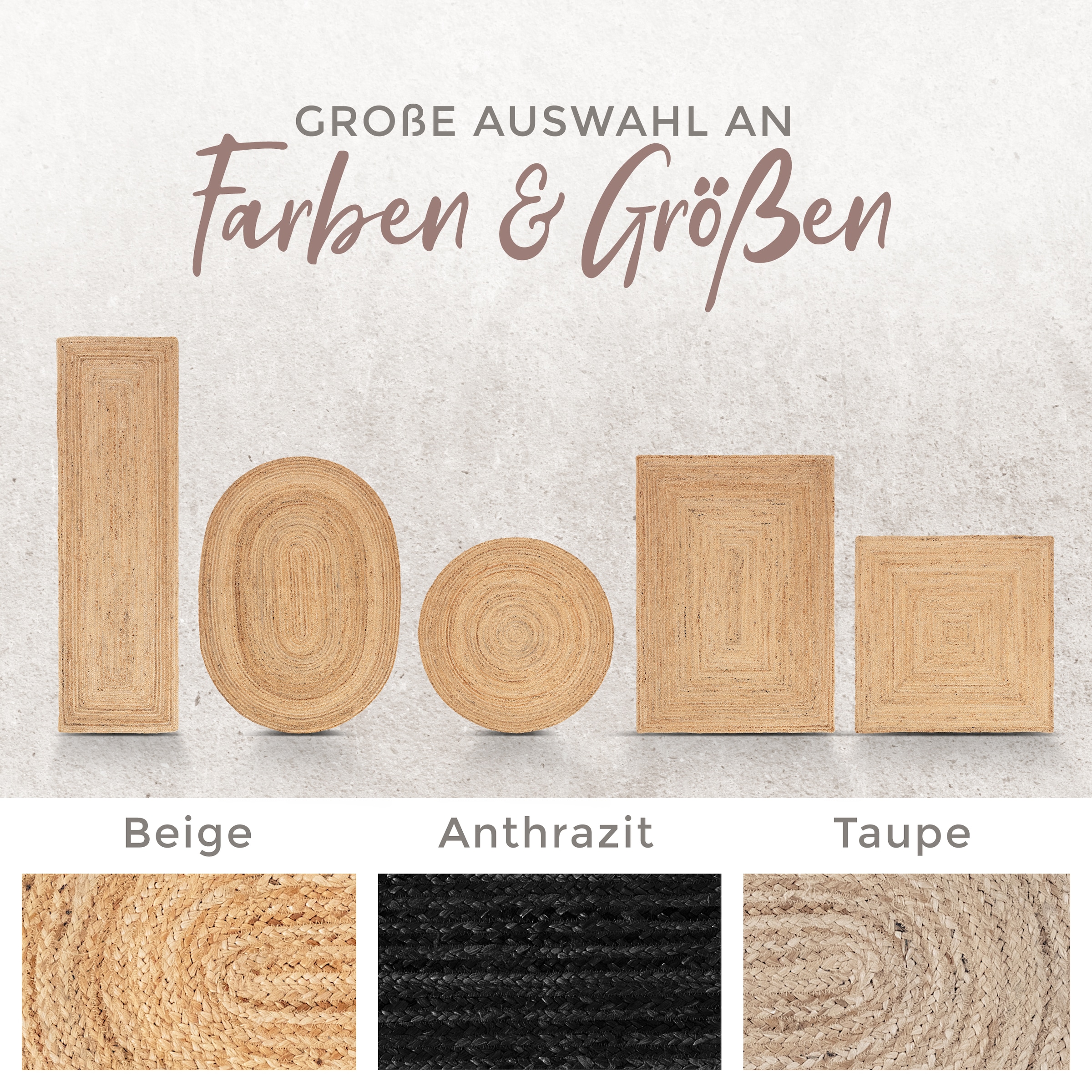 carpetfine Teppich »Nele Juteteppich Naturfaser«, rund, 6 mm Höhe, geflochtener Wendeteppich aus 100%Jute, in rund und oval, viele Größen