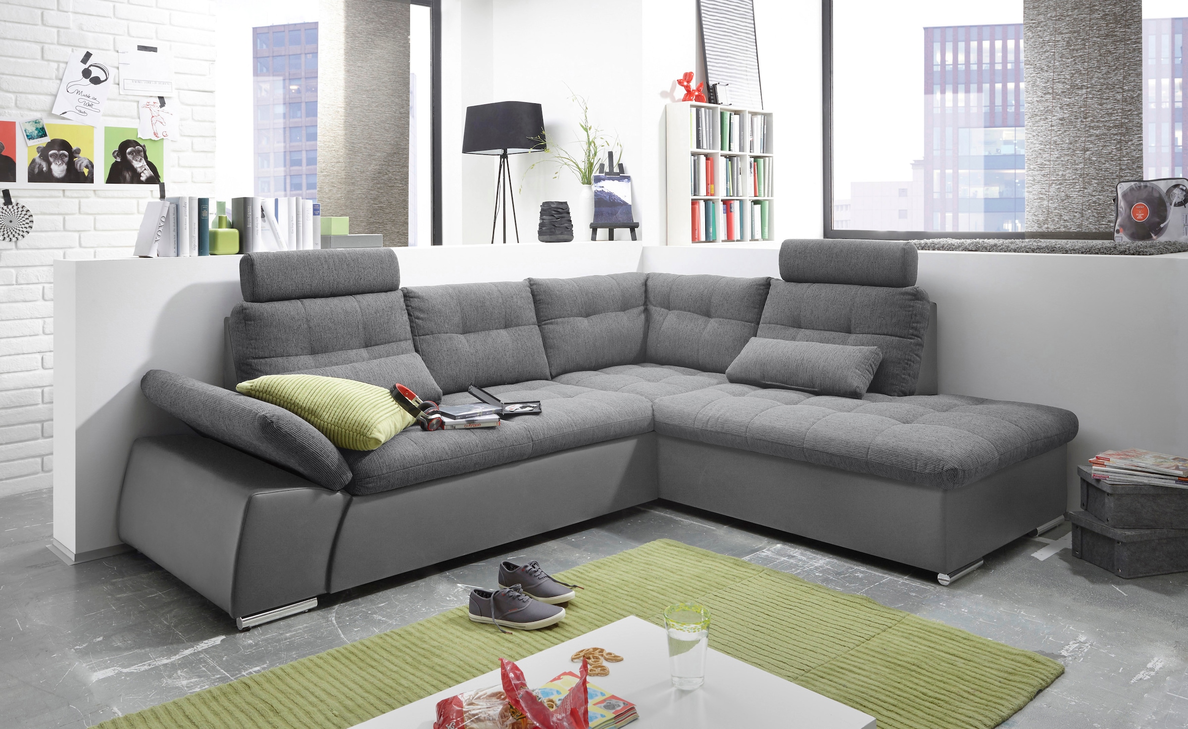 ED EXCITING DESIGN Ecksofa »Jakarta L-Form«, mit Bettfunktion, Kopfstützen, Nierenkissen etc.