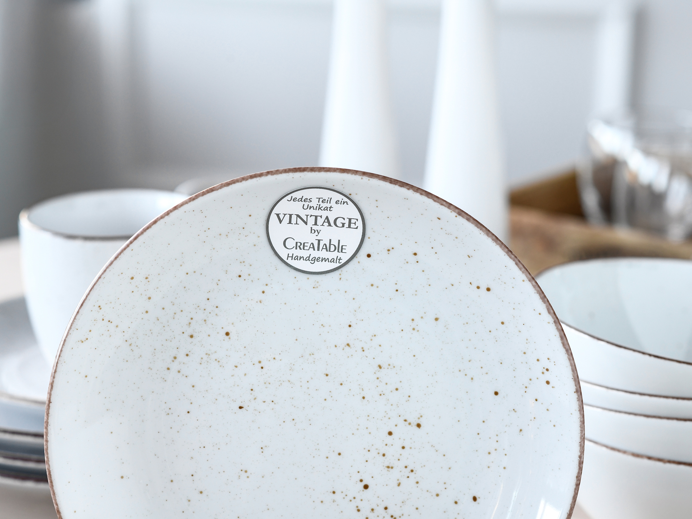 CreaTable Teller-Set »Vintage, Tellerset 12-tlg.« Naturverbundenes Design, Handgemalt