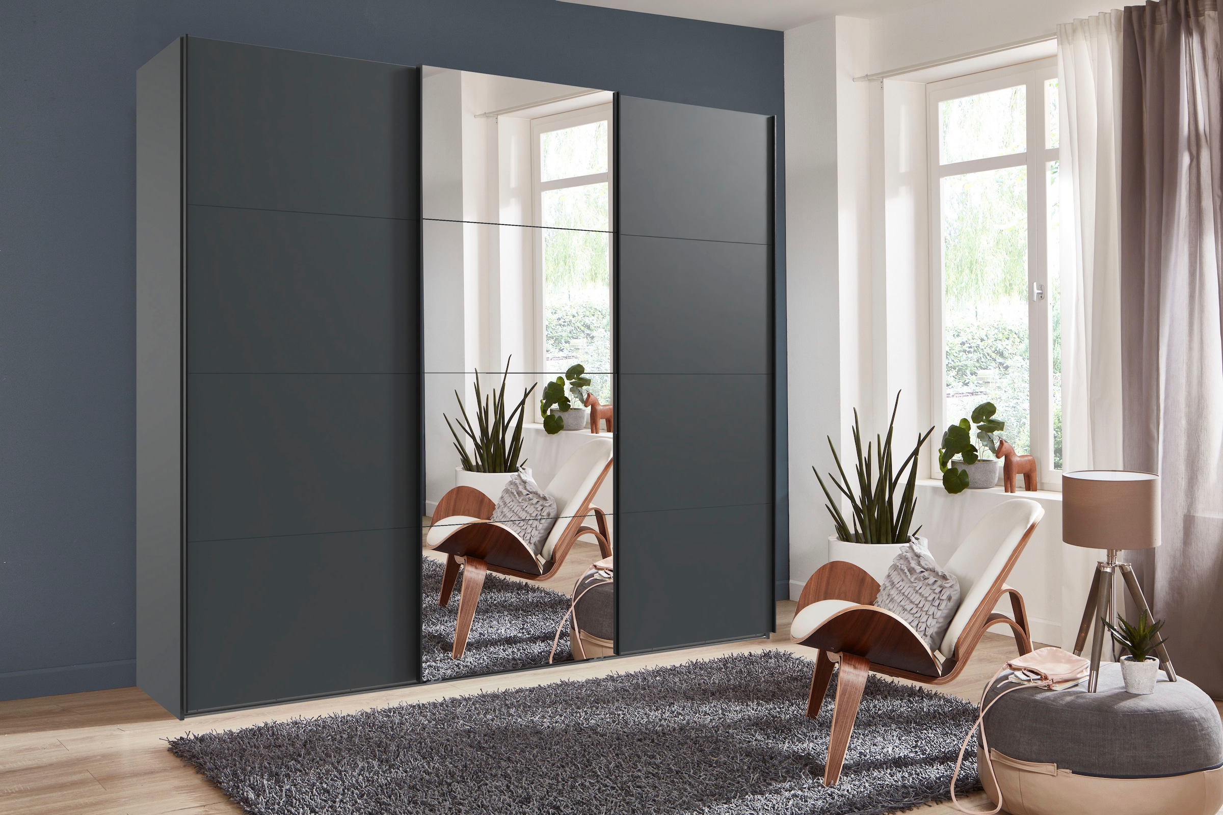 Wimex Kleiderschrank »Mugano, Made in Germany, Lieferung bis in Deine Etage und Stellort«, (wähle Deine Ausstattung: Basic oder Premium!), 3 Schwebetüren, große Größen, mit oder ohne Spiegel, Metallgriffe