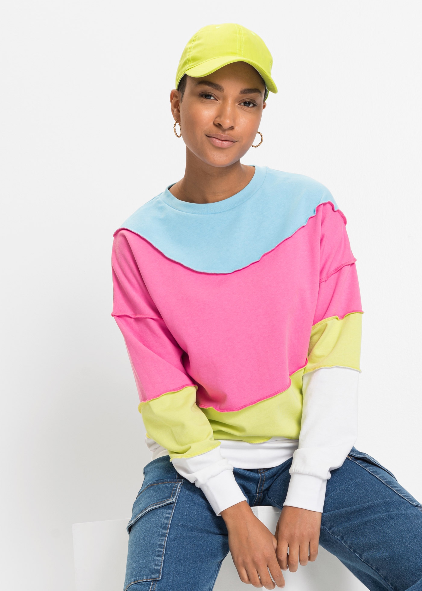 bonprix Sweatshirt , Oversize-Passform, Langarm, aus Baumwolle und Polyester
