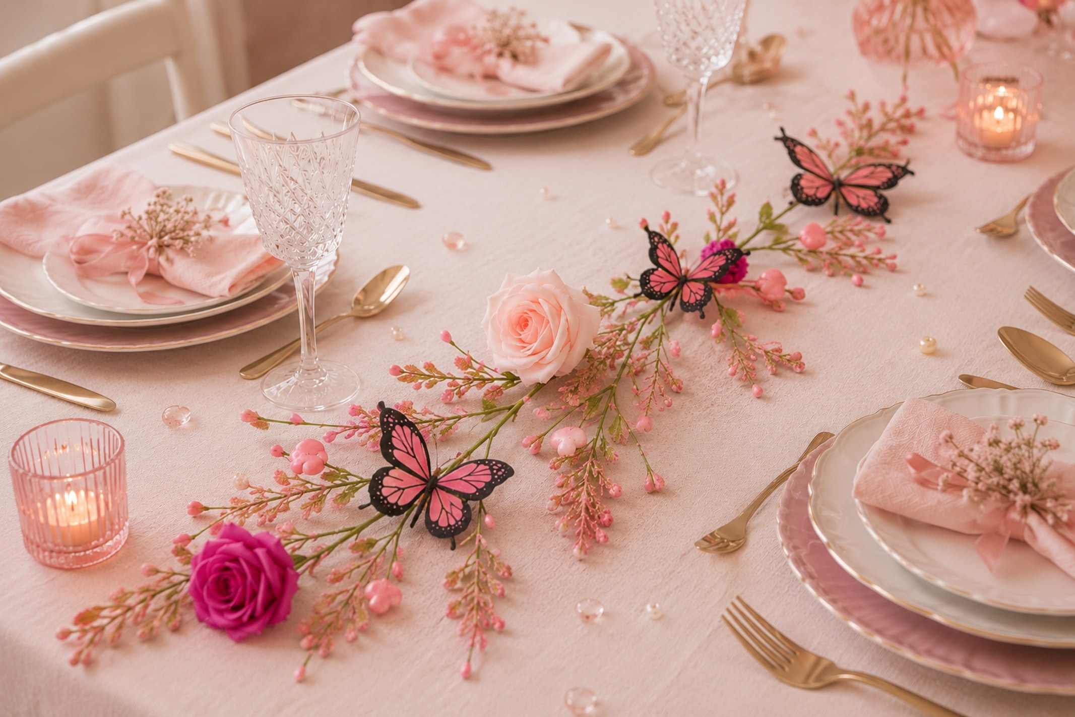 I.GE.A. Kunstblume »Blumengirlande mit Rosen und Schmetterlinge 80cm hängend Girlande« Blumen Künstlich Seidenblumen für Hochzeit Party Geburtstag Dekor