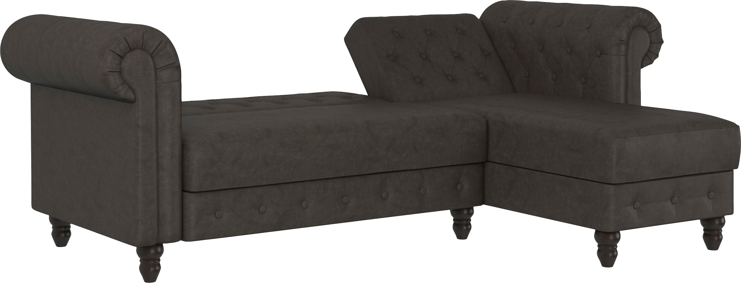 Dorel Home Ecksofa »Felix, L-Form, 241 cm (Liegefl.108x195 cm), Recamiere tauschbar,«, verstellb. Rückenlehne, Bett-Funktion, Velours, Kunstleder, Vintage