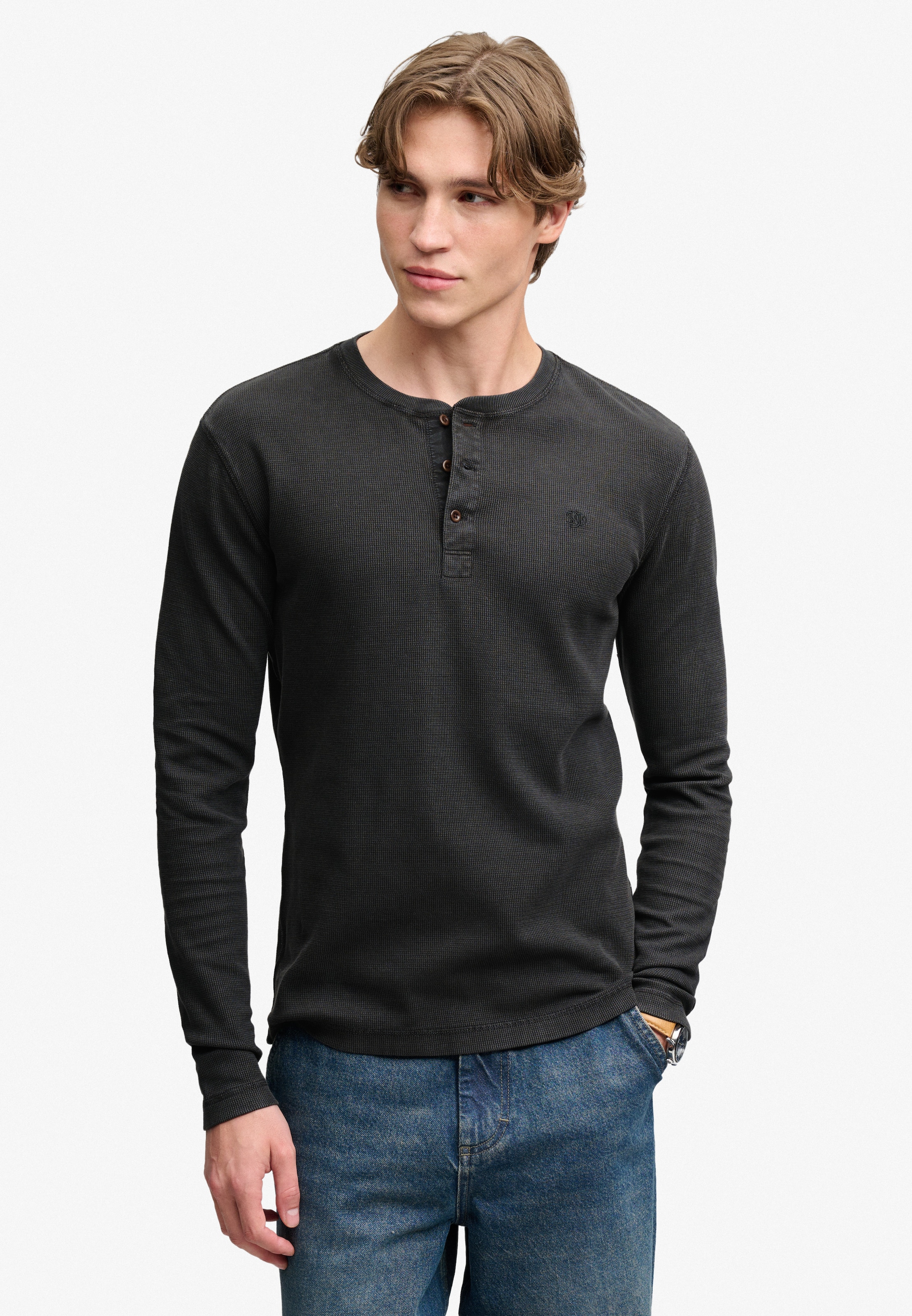 Superdry Langarmshirt »WAFFLE LONG SLEEVE HENLEY TOP« Baumwolle, relaxed fit