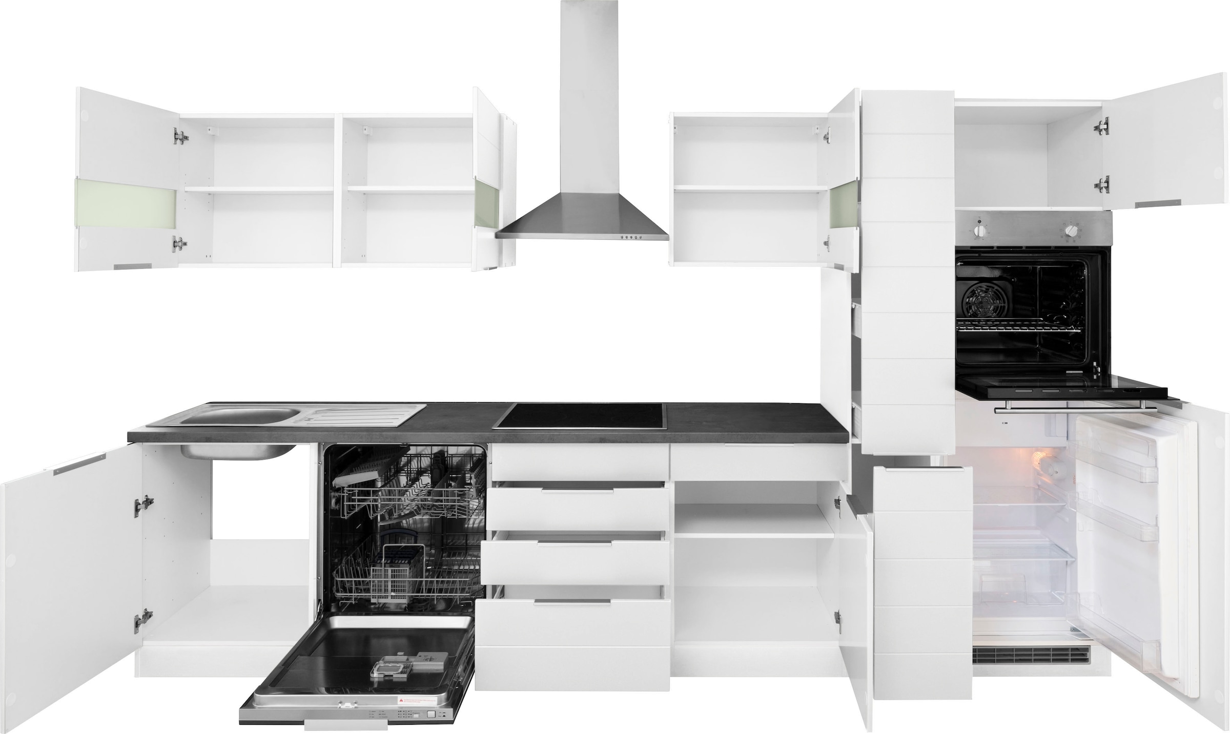 KOCHSTATION Küchenzeile »KS-Luhe« 330 cm breit, wahlweise mit oder ohne E-Geräten, gefräste MDF-Fronten