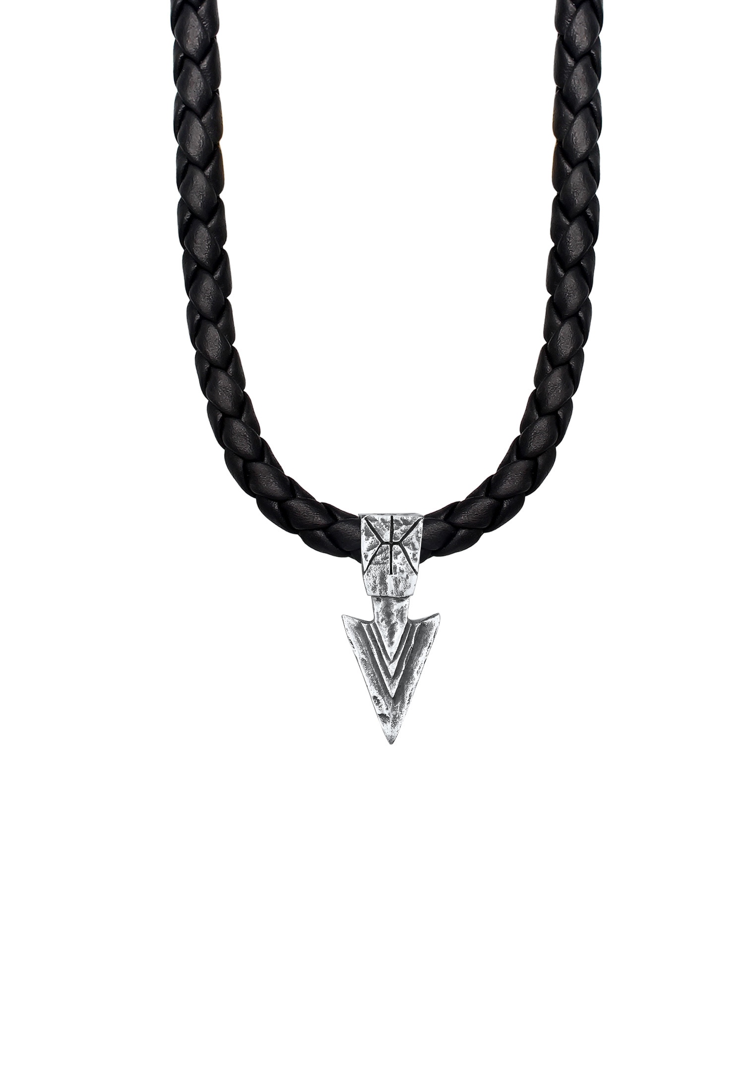 Kuzzoi Kette mit Anhänger »Halskette Herren Lederkette Arrow Pfeil Oxidiert 925 Silber«