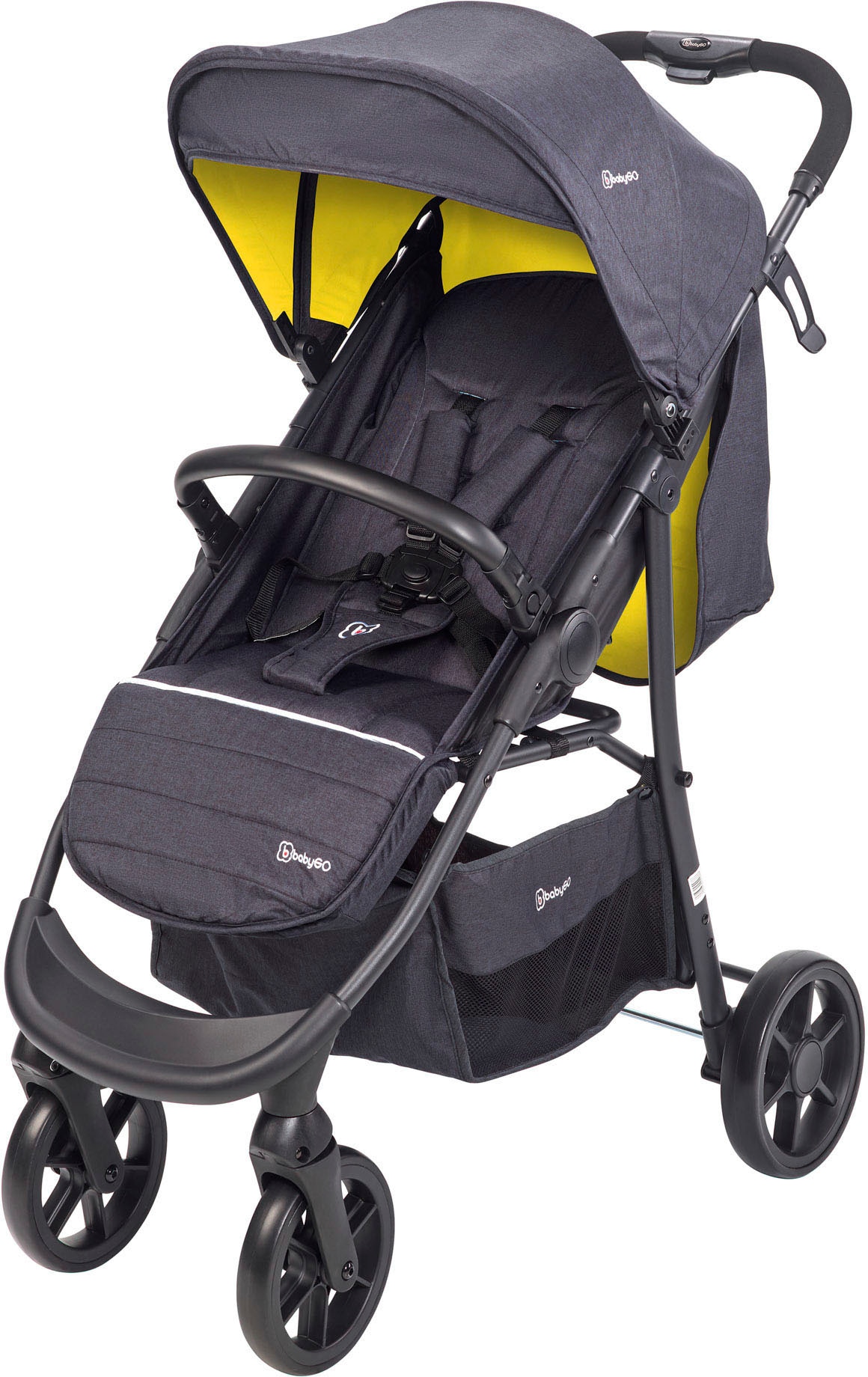 BabyGo Kombi-Kinderwagen »Style - 3in1, schwarz/senfgelb«, inkl. Babyschale mit Adaptern u. Wickeltasche